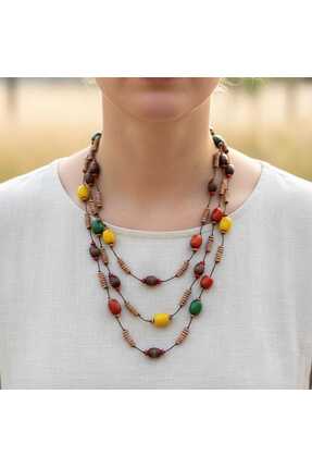 RHA Stones Vintage Bohem Çok Katlı Ahşap Boncuklu Kadın Kolye
