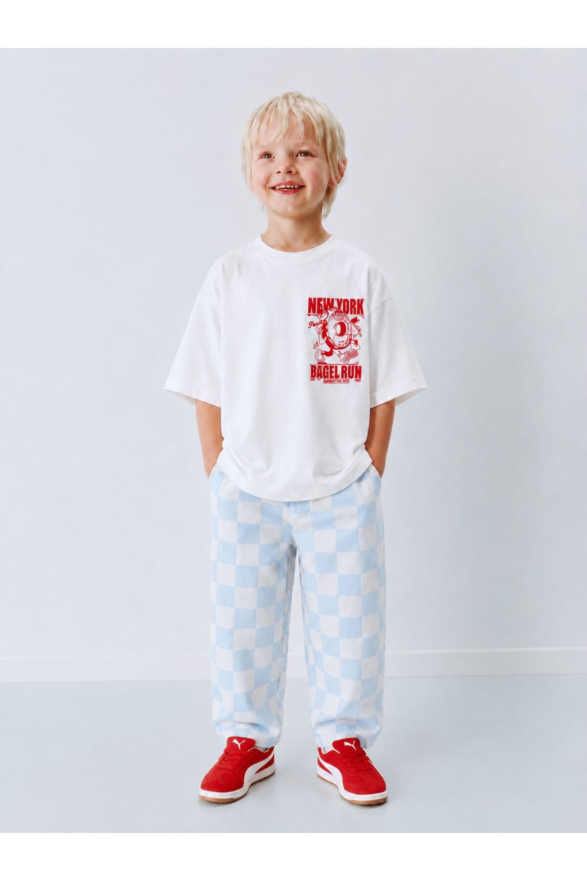UNİCORNKİDS Children's Unisex Checkered Jeans and T-Shirt Set
