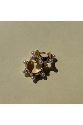 Alveole Jewelry İnci Detaylı Kabartmalı Çelik Halka Gold Küpe