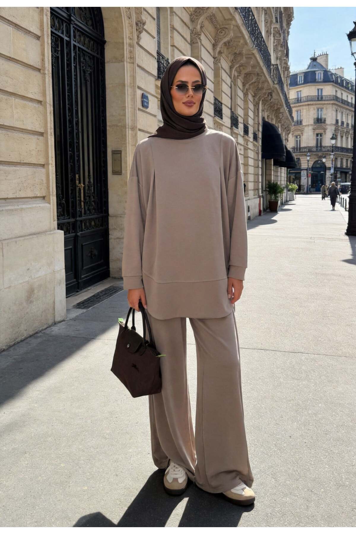 Aselim Hijap Moda Pike Modal Oversize Trouser Suit-Beige