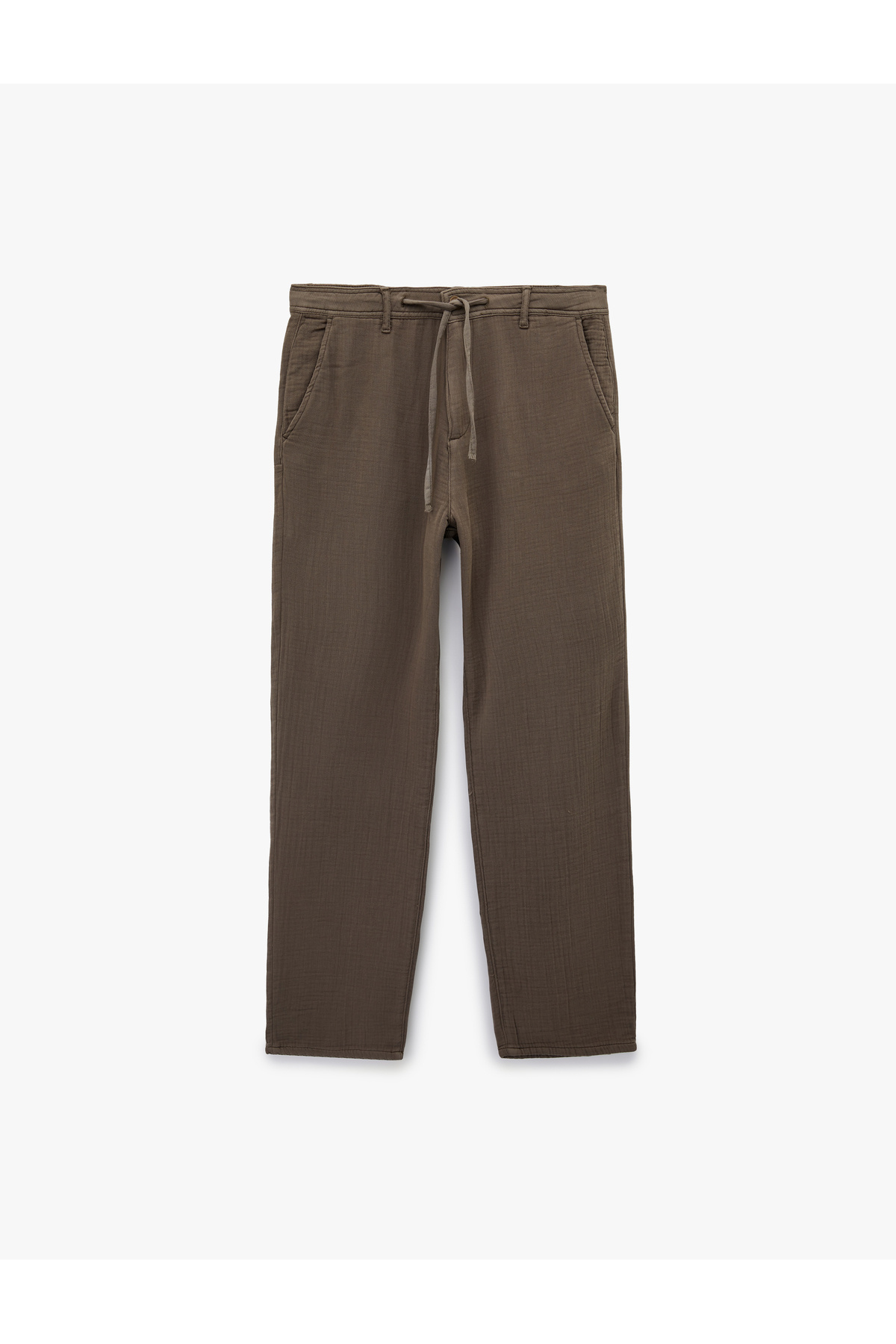 Koton Cotton Pocketed Straight Fit Buttoned Pants with Tie Waist