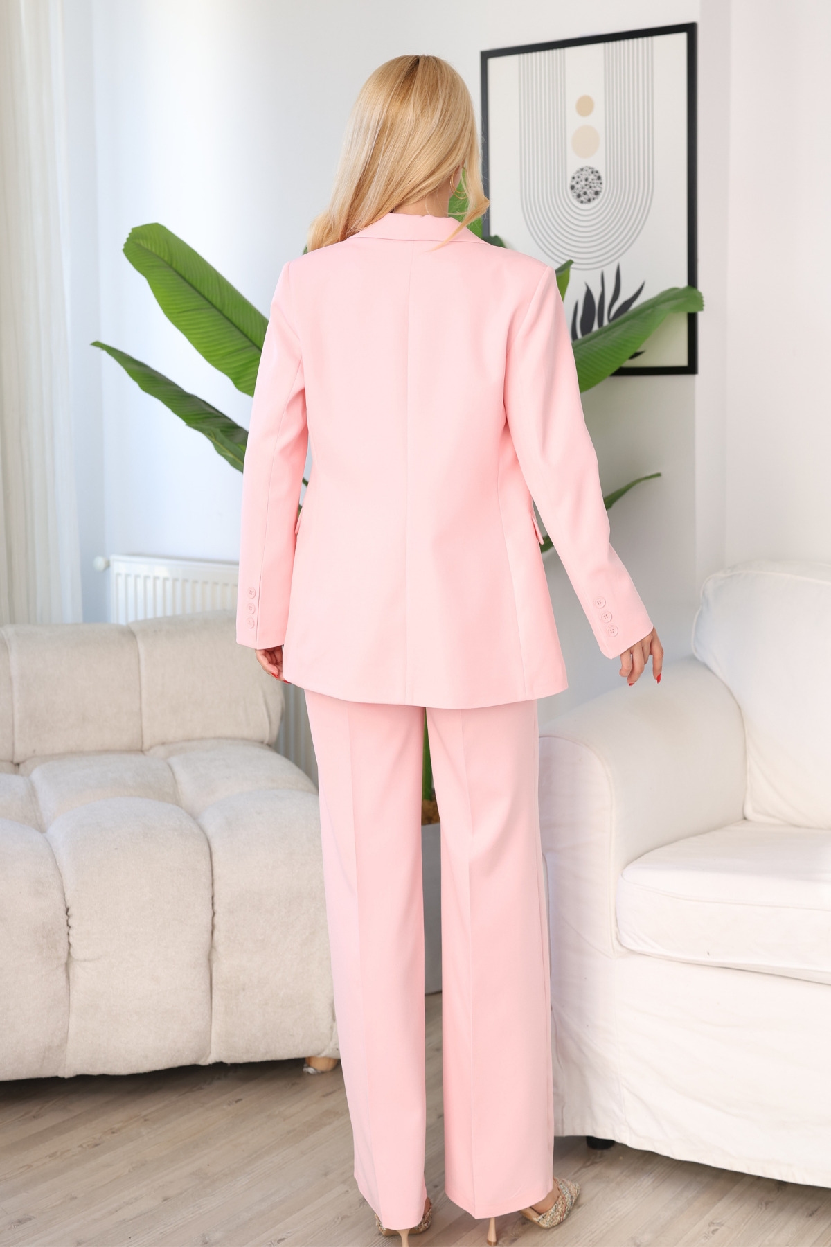 Kadın Pembe Blazer Ceket Pantolon Takım | Ofis & Şık Takım Elbise