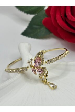 rycollections Zirkon Taşlı Pembe Kelebek Detaylı Sarkık Damla Model VİP Ayarl...