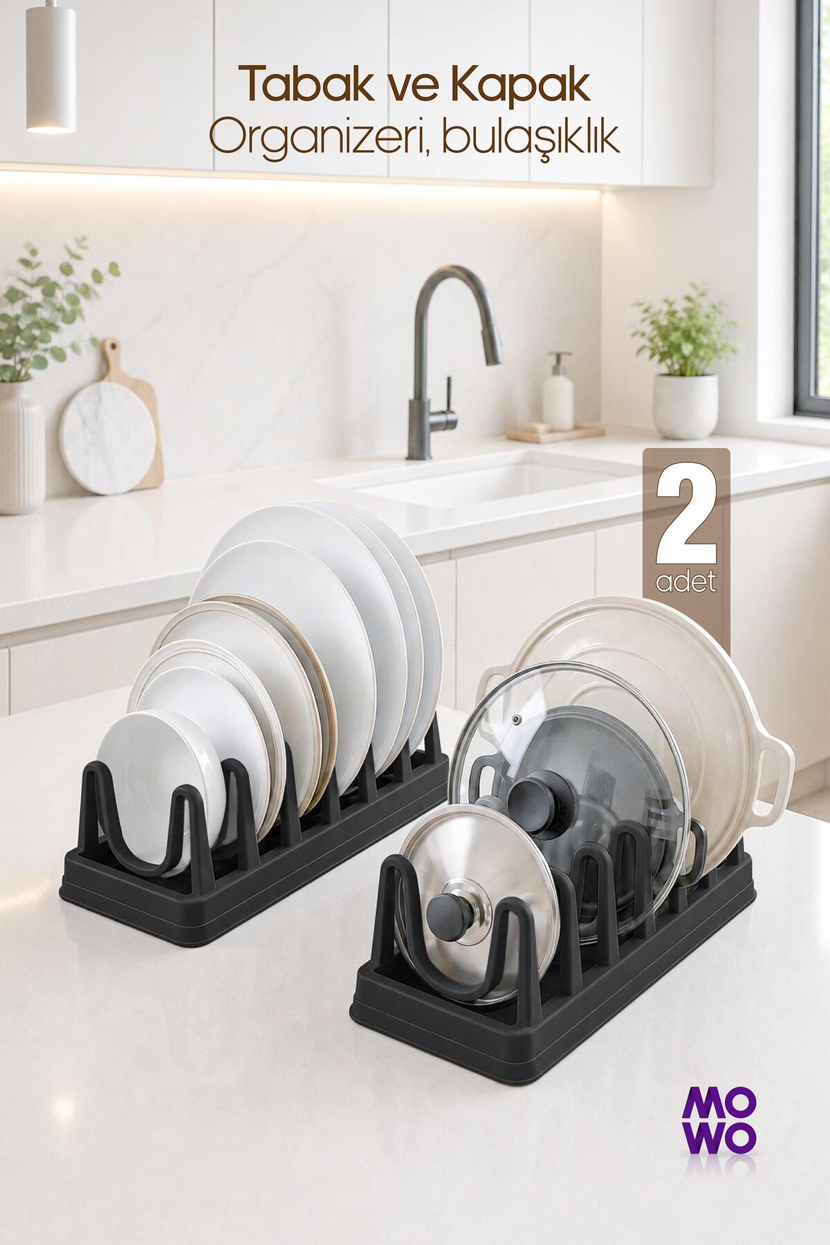 2 Pieces Black Cookware Lid Organizer, Plate Holder, Dish Holder, Plate and Lid Organizer