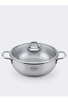 OEM Masterchef 28 cm Paslanmaz Çelik Basık Tencere - Cam Kapaklı Pilav ve Kar...