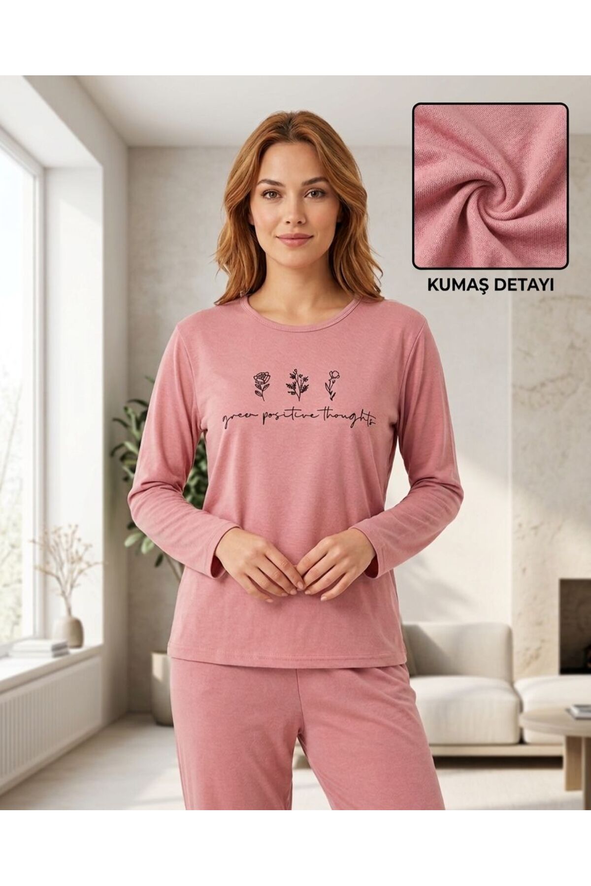 Generic Brands Roza pidžama set veće veličine sa cvetnim uzorkom
