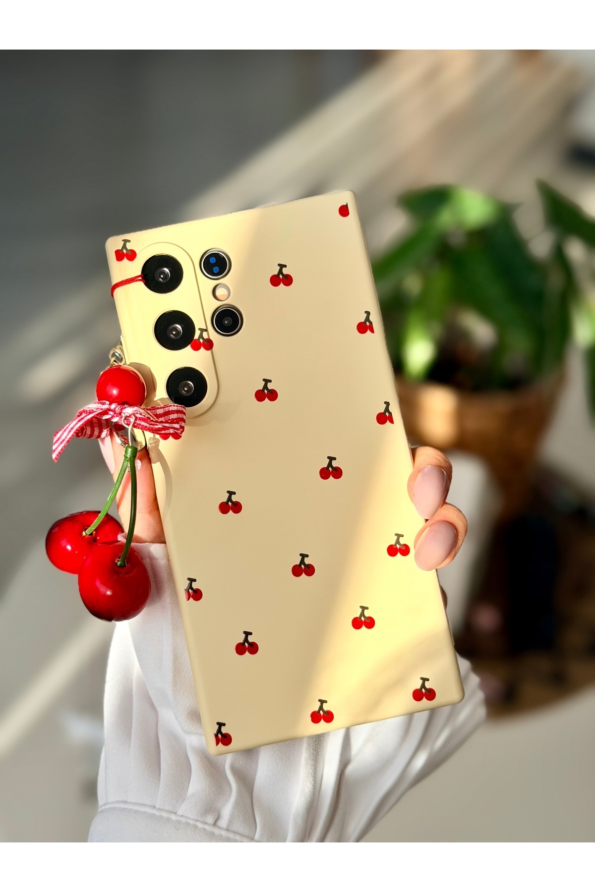 Galaxy S24 ULTRA Compatible Charm CHERRY Design Silicone Case with Toy