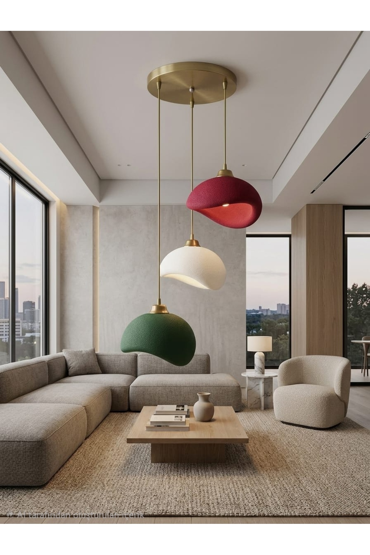 Concrete Look Scandinavian &Bohemian Style 3-Piece Pendant Stylish Design, (LIGHT BULB IS A GIFT)