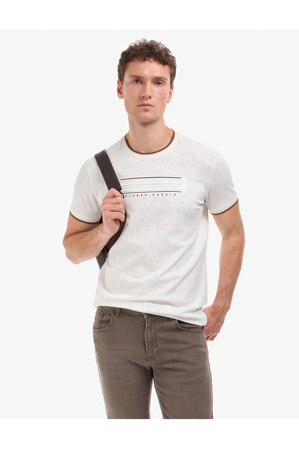 تی‌شرت یقه گرد اسلیم فیت سفید رنگ کد ۵۰۳۲۱۰۶۴-VR019 پیر کاردین تی شرت Pierre Cardin