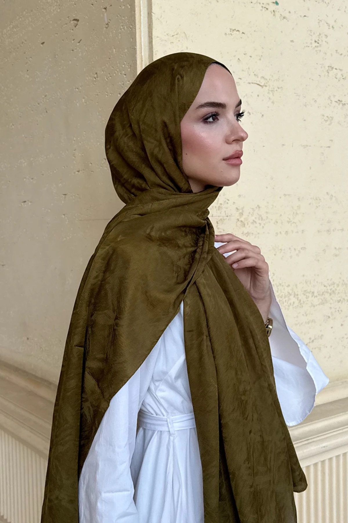 Madame Polo Premium Glow Jakar Şal Dama - Yağ Yeşili görsel 2