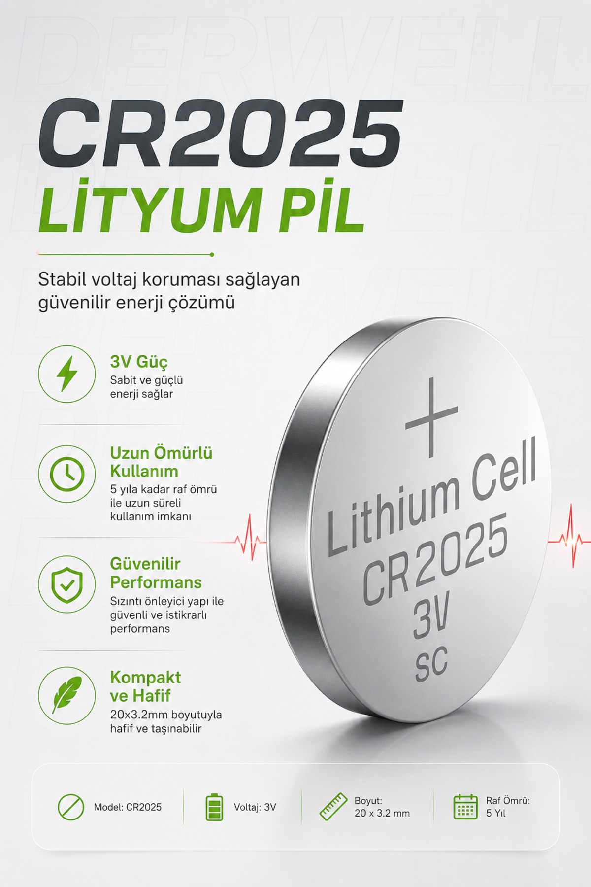 1 Adet CR2025 3V Lityum Düğme Pil 5 Yıl Raf Ömürlü Sızdırmaz Yüksek Performanslı Kumanda Saat Anahtar Tartı Pili