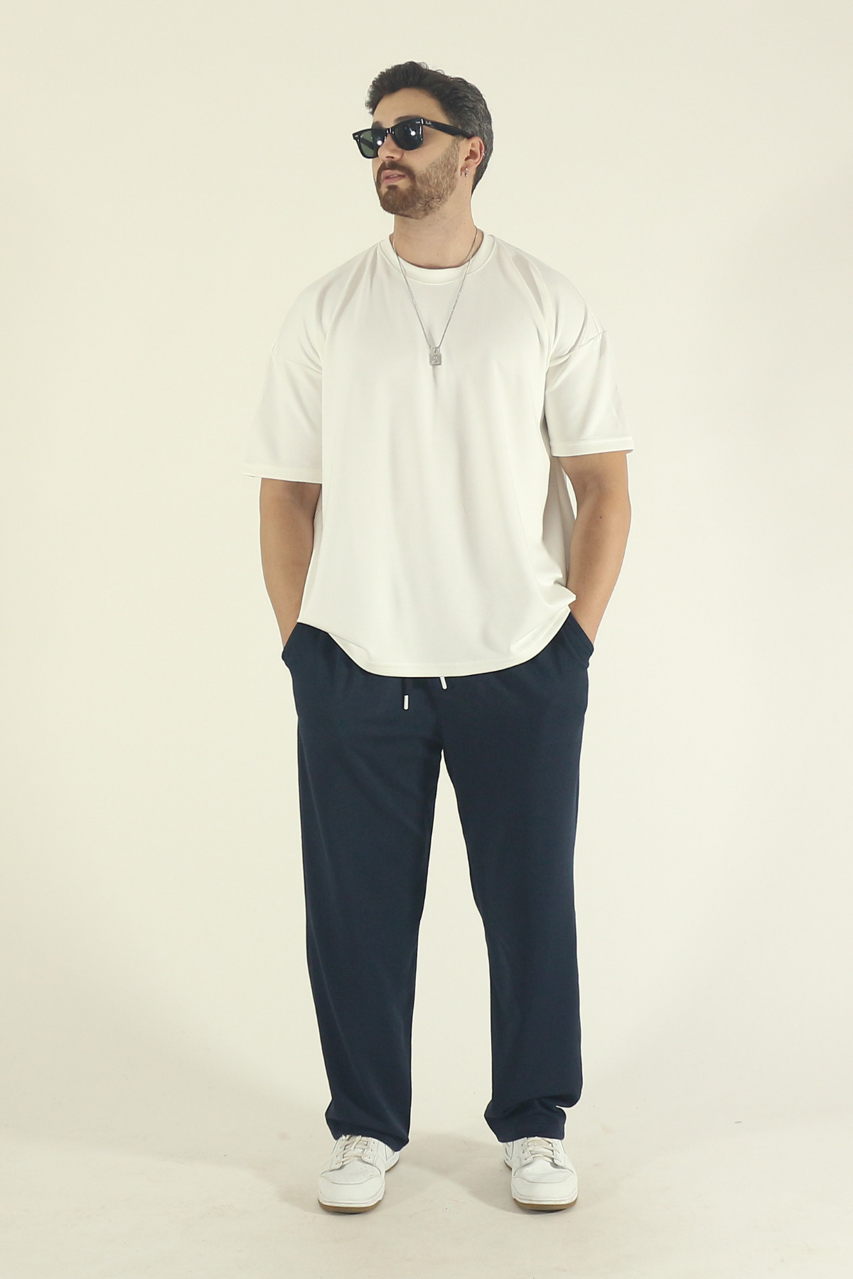 STRAVON Erkek Lacivert Baggy Oversize Relaxed 4 Mevsim Eşofman Altı Bol Paça 2 İplik Tam Kalıp görsel 2