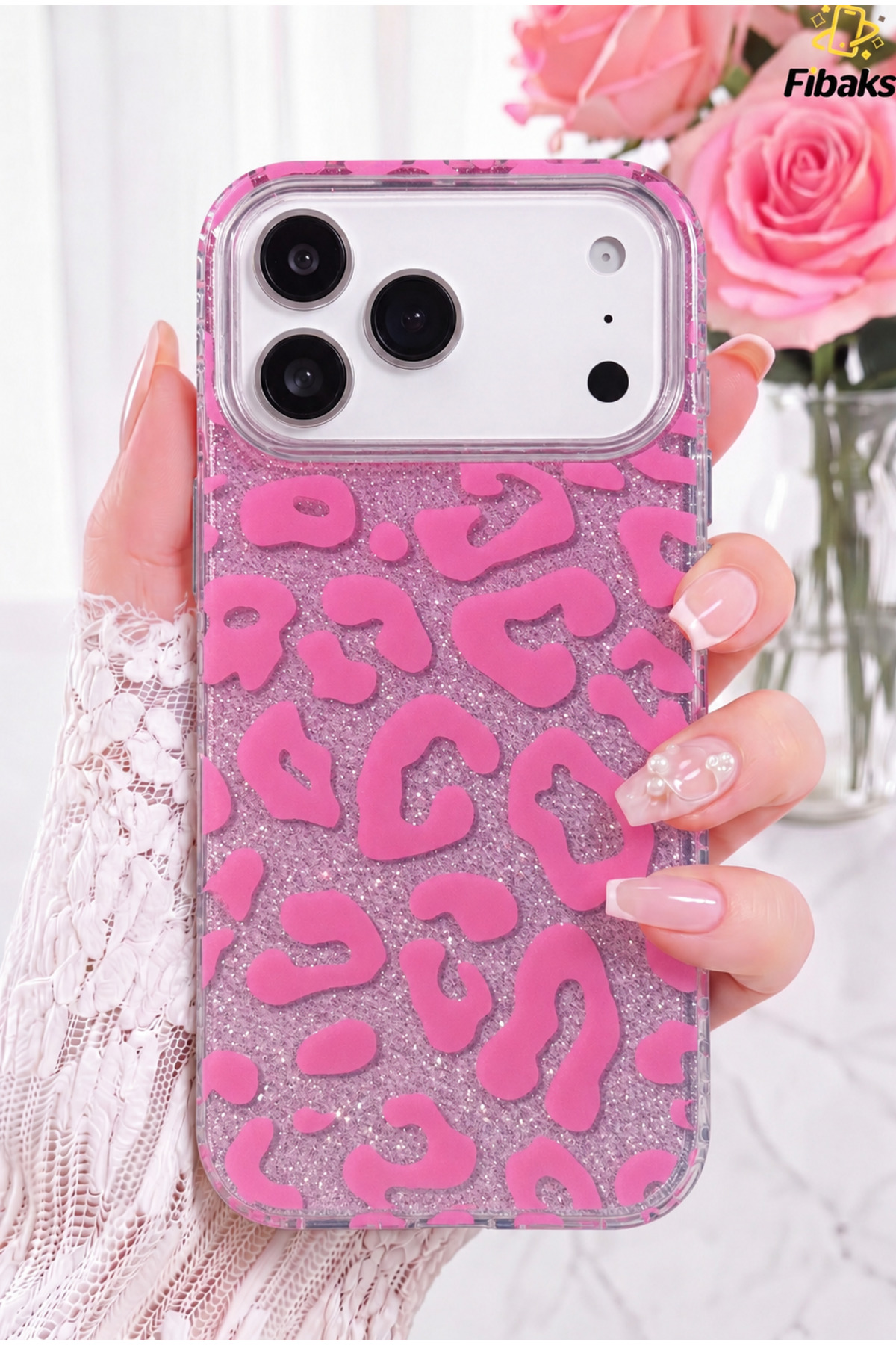 Glitter Leopard iPhone 17 Pro Case Glitter Leopard Clear Phone Case Glitter Leopard Pattern Premium Protection Hard Silicone Pink