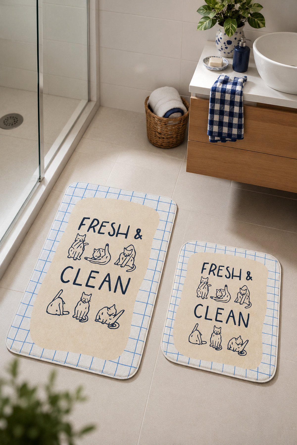 Non-Slip Base Washable 2-Piece Bath Mat - 60*100 cm - 50*60 cm - Clean Paws