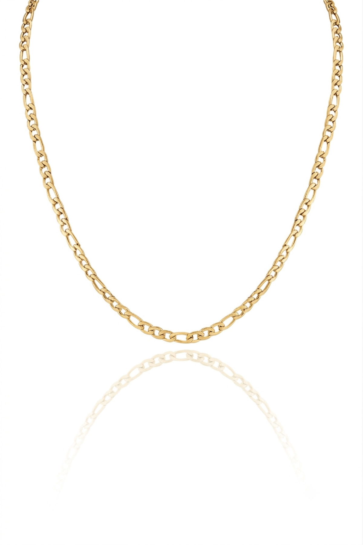 Gold Plated 4 mm Figaro Model Stainless Steel Chain Necklace