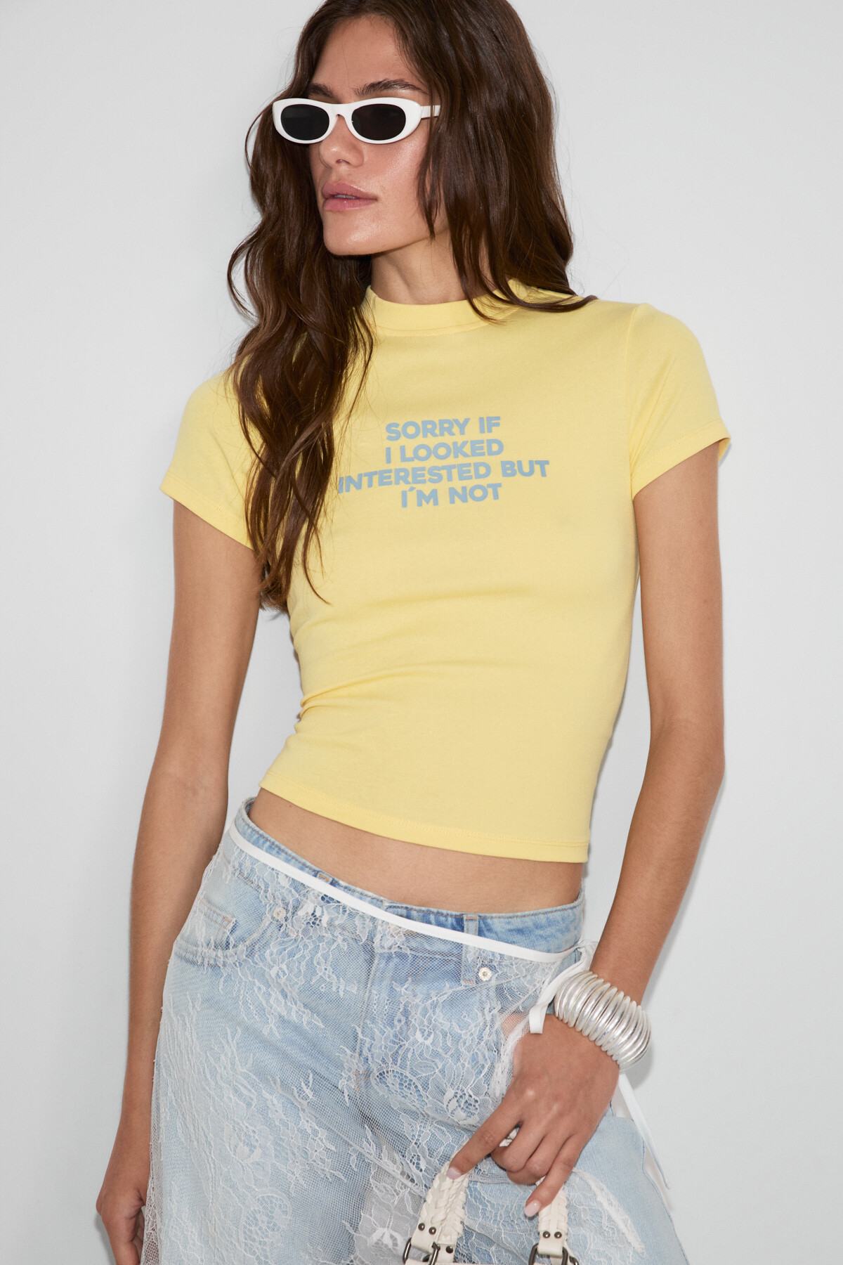 ETHIQUET Gallura Women's Soft and Flexible Fabric Printed Detailed Round Neck Short Sleeve Yellow T-Shirt
