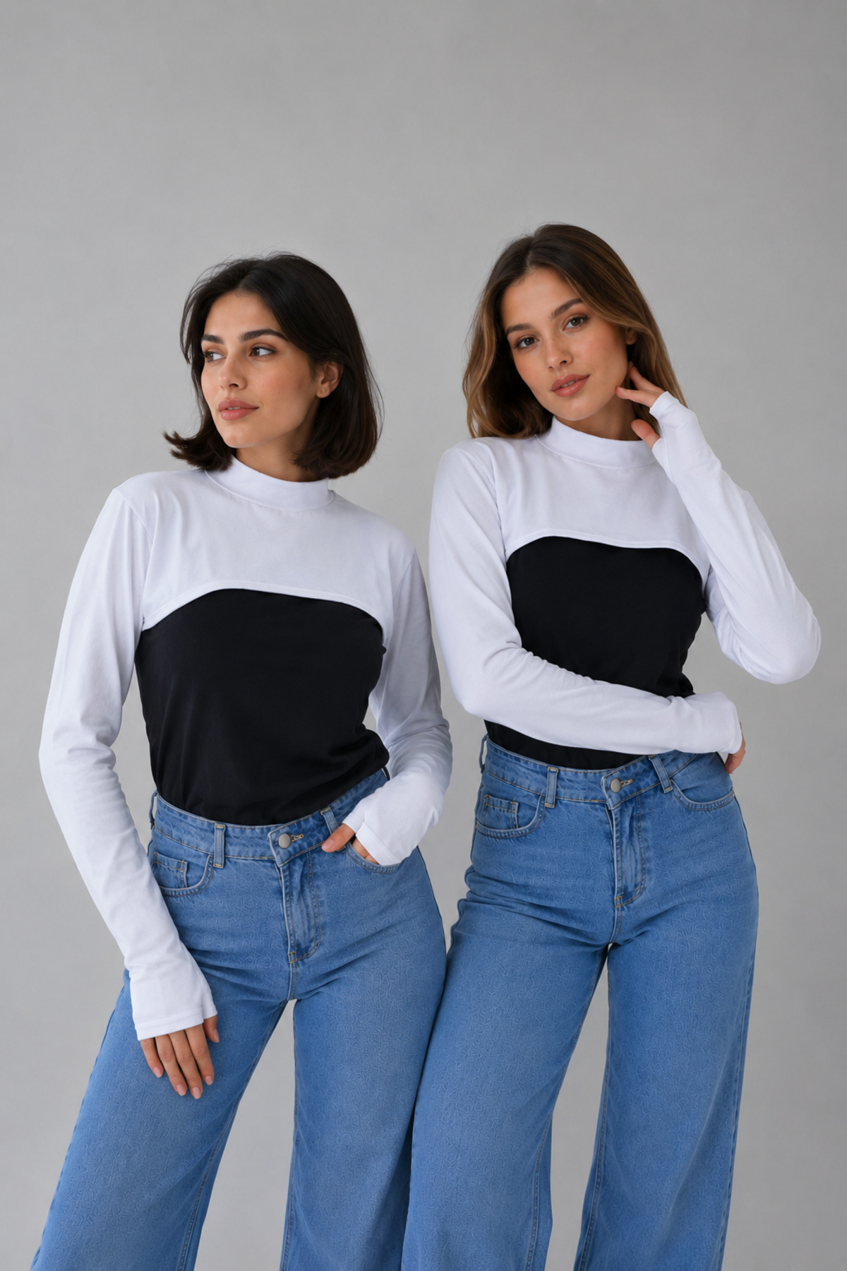 2-Piece Set Fisherman Neck Collar Sleeves White Modest Neck Collar Long Sleeve Neck Collar bolero