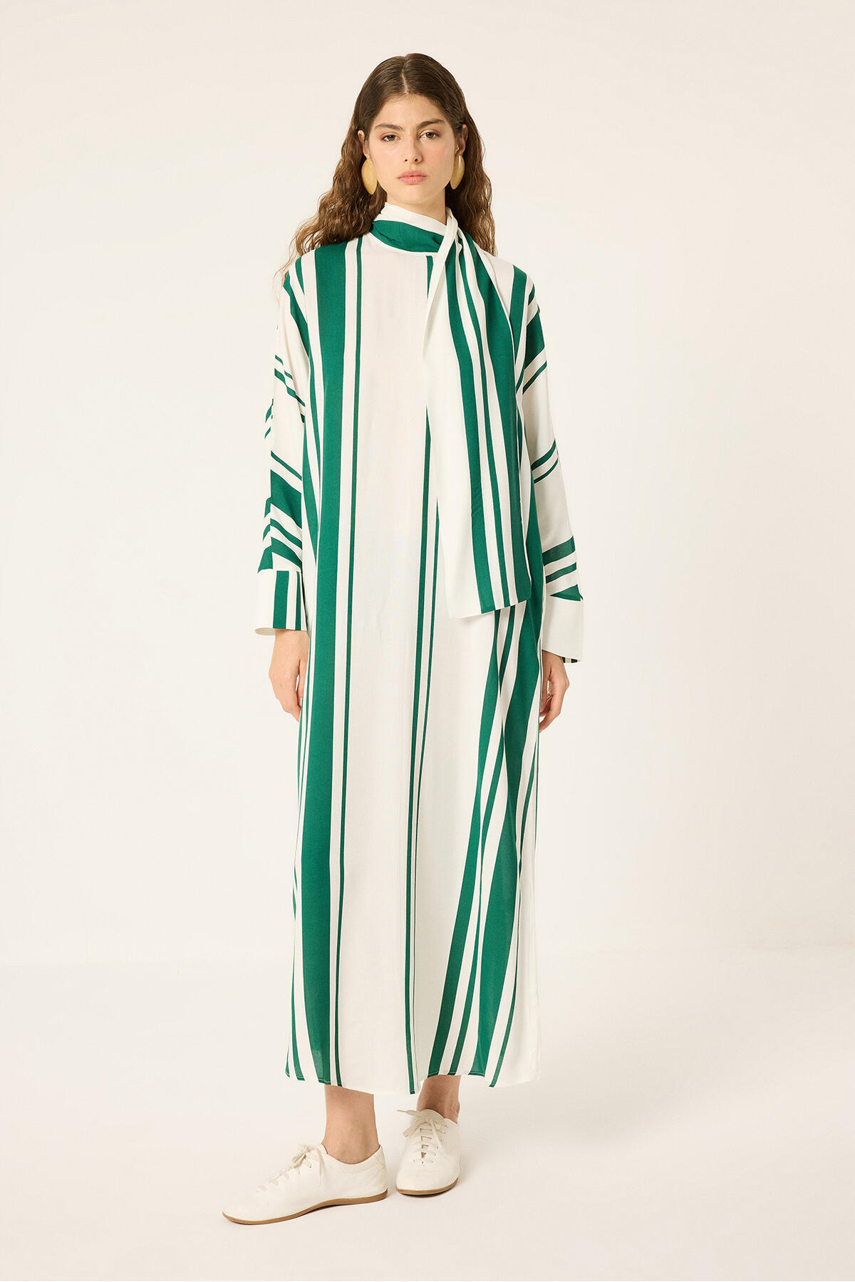 Touche Prive Striped Viscose Dress with Wide Cuffs