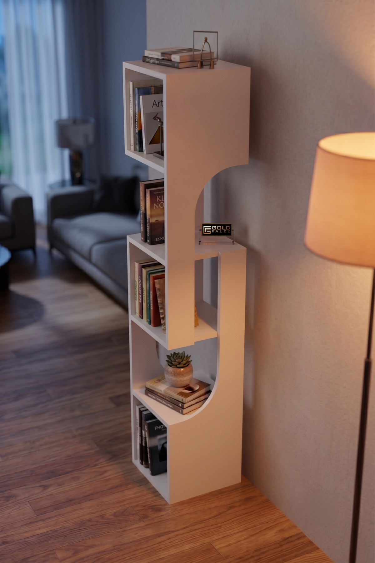 Kitaplık Ahşap Dekoratif Raf 5 Katlı Modern Çok Amaçlı Kitaplık Salon Ofis Kitaplığı 7067 Beyaz görsel 4