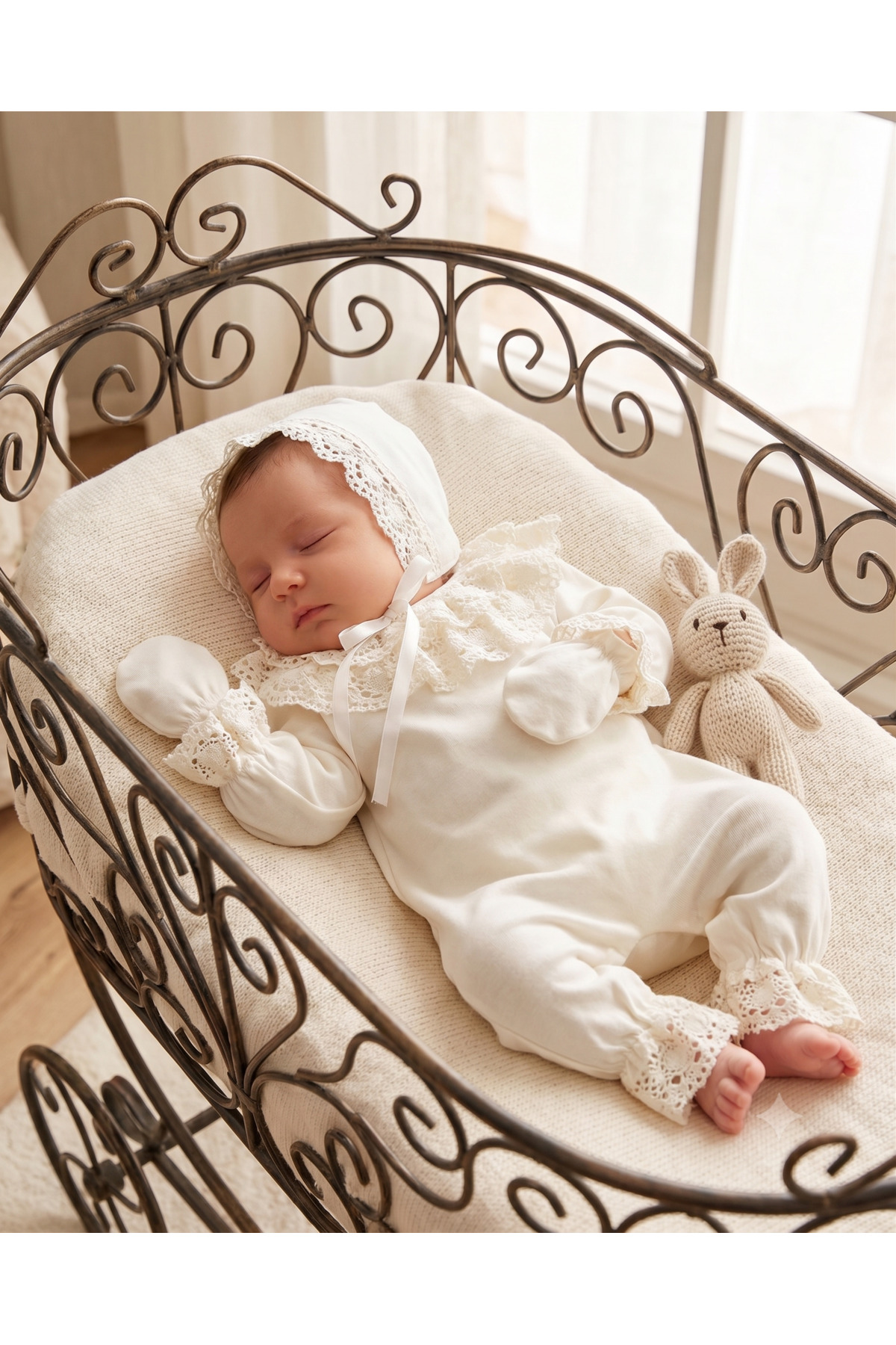 Bebezade Kopanaki Lace Combed Cotton 3 Piece Girls Jumpsuit Set