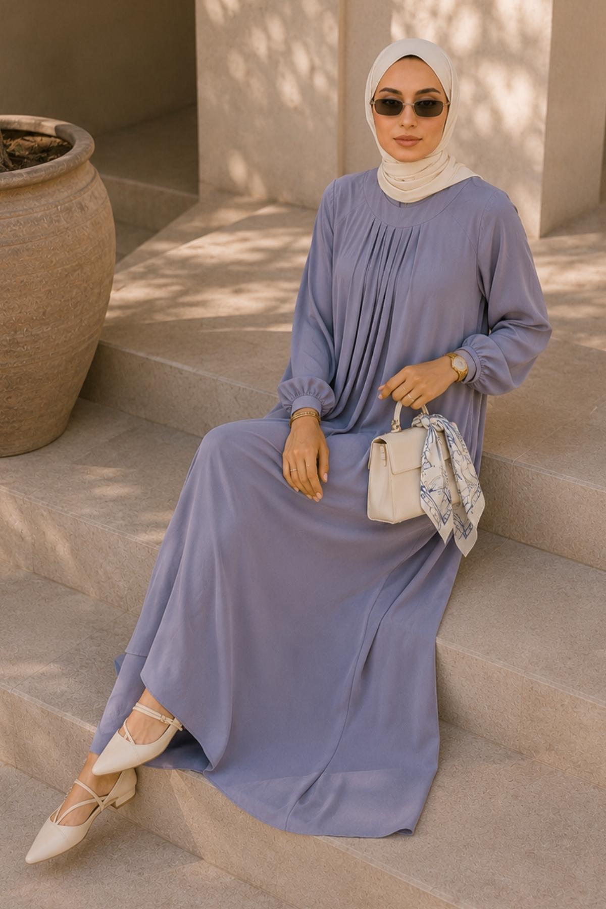AFVENTE Lina Plus Size Pleated Robe Dress Gray