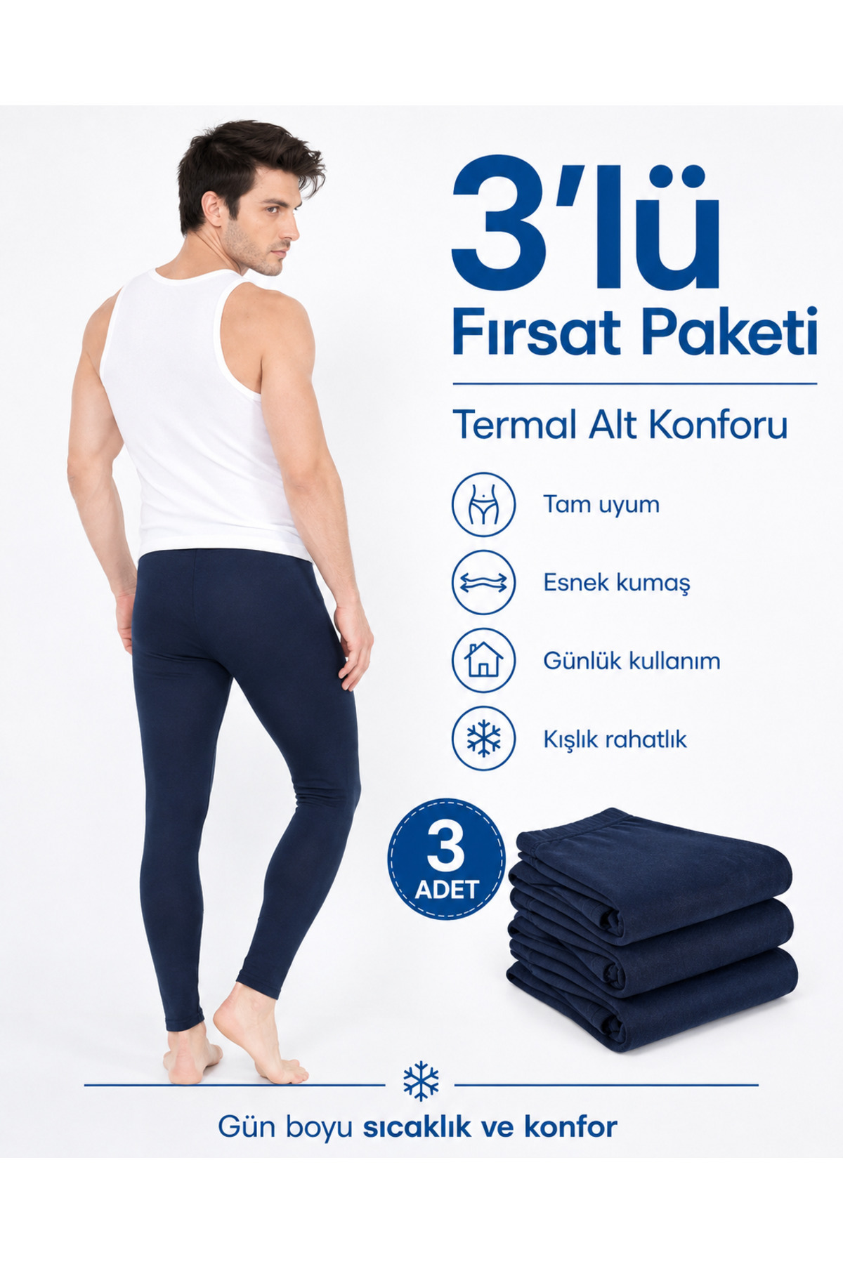Isıl Termal | Erkek 3'lü Termal Tayt Set LACİVERT ( 3 ADET ) görsel 3