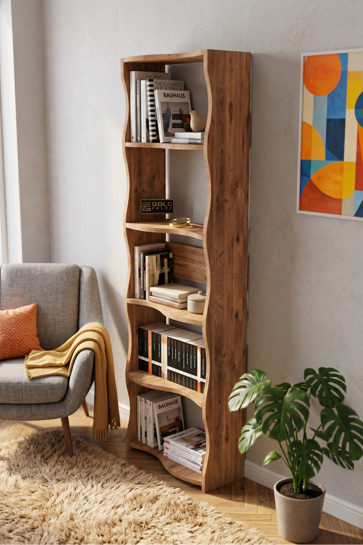 Kitaplık 5 Raflı Esinti Modern Çok Amaçlı Dekoratif Raf Ünitesi Geniş Kütüphane Ofis Kitaplığı 7080 Atlantik Çam görsel 5