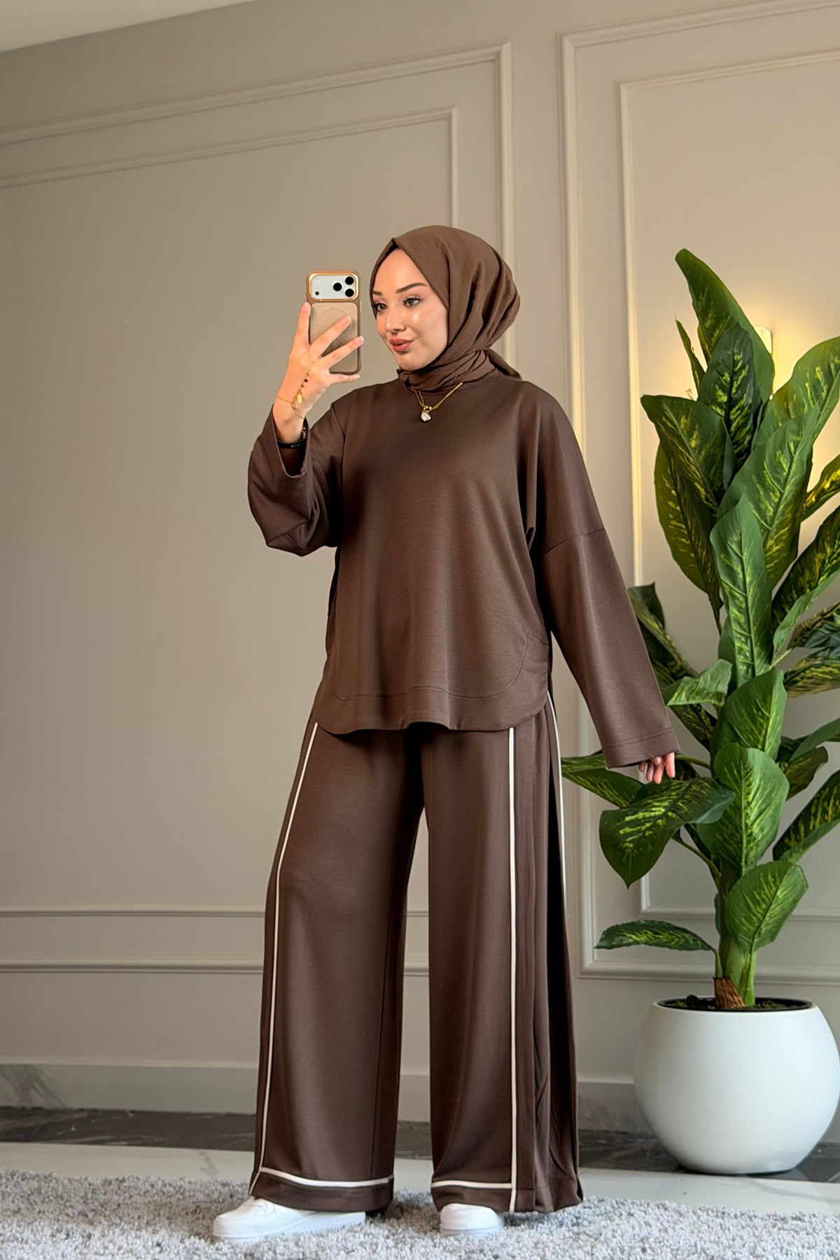 Suede Style 6498 - Stylish Comfortable Viscose Soft Interlock Knit Fabric, Women's Bottom Layer Set with Pant Stripe Detail
