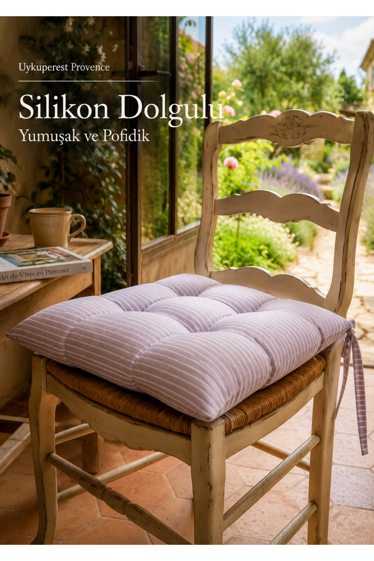 Pastello Pofidik Sandalye Minderi 40x40 Bağcıklı 4 Puntolu Silikon Dolgulu Pamuk Bahçe Balkon Tekli detay