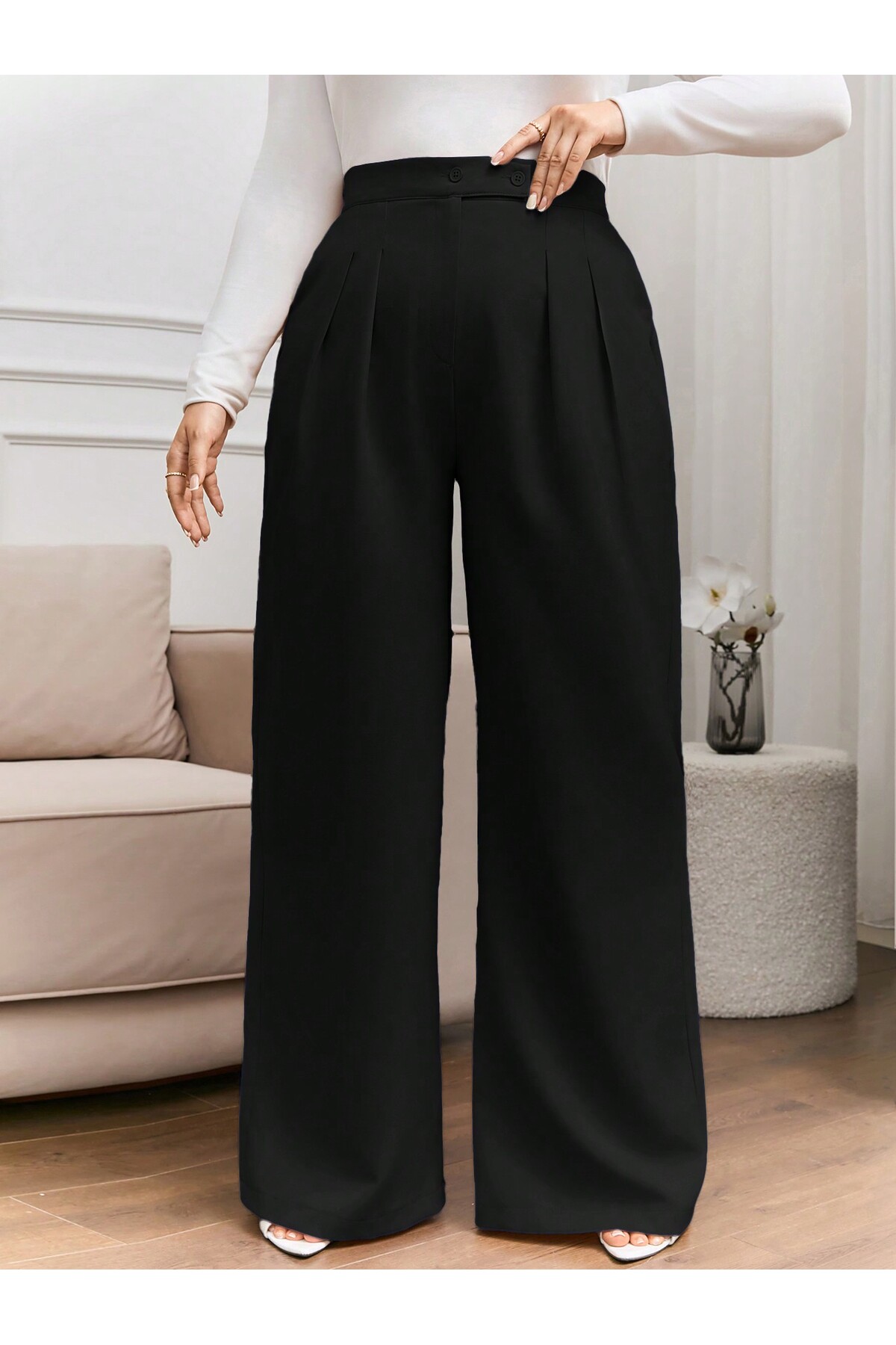 tuzu moda BÜYÜK BEDEN PANTOLON ÇİFT PİLE BÜYÜK BEDEN KADIN PANTOLONU