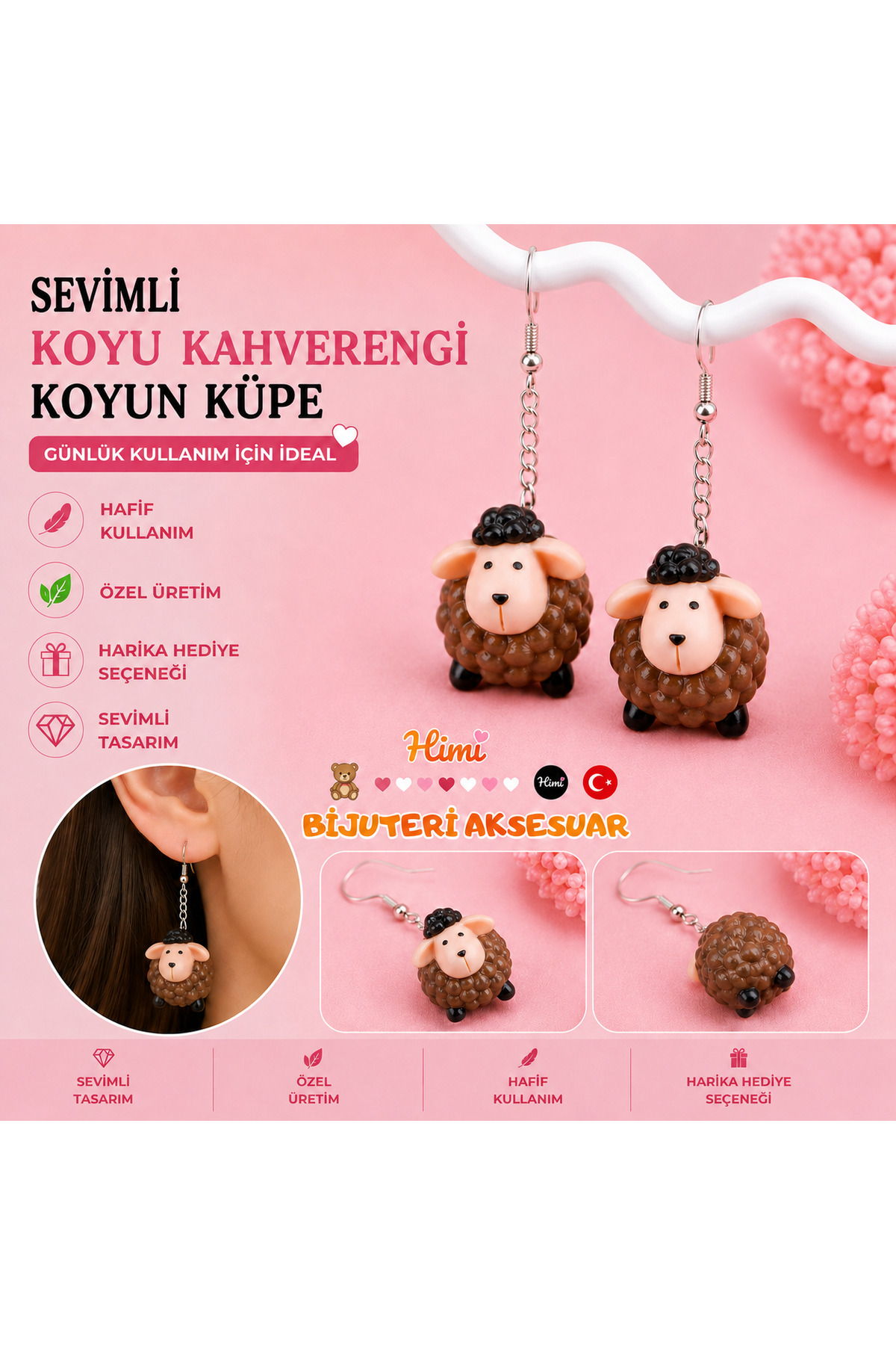 Neşeli Sevimli Kuzuklar Hayvan Figürlü Sallantılı Küpe Hafif Tasarım Günlük Kullanım Bijuteri Çocuk Küpesi