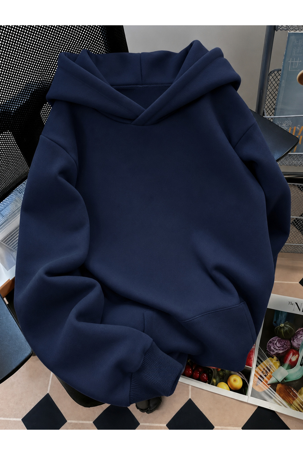 MOONBULL Kadın Sırtı Kanat Taş Baskılı 3 İplik Şardonlu Kumaş Kapüşonlu Oversize Sweatshirt görsel 2