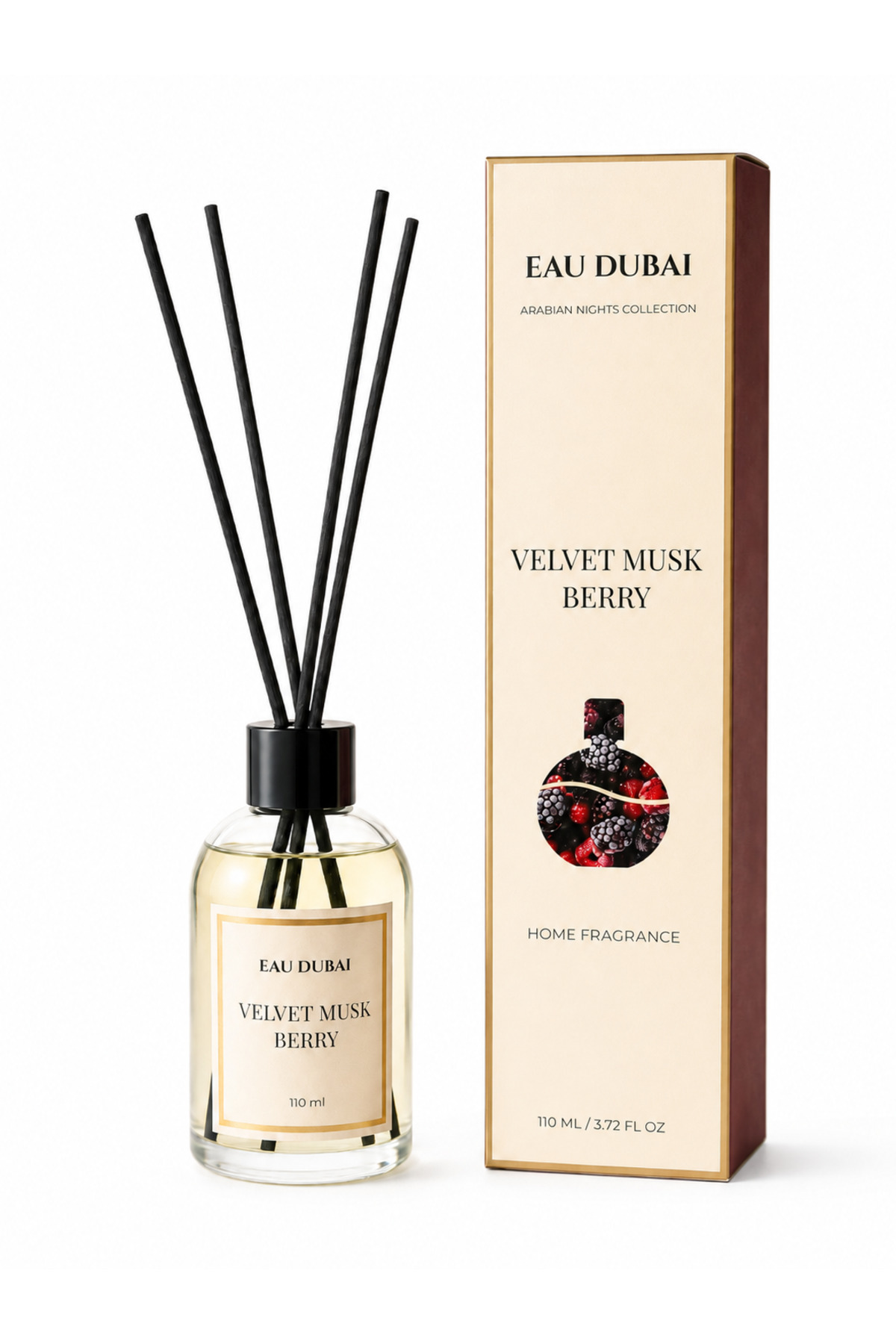 Eau Dubai Ароматизатор за стая, Мускусна ягода, Дифузер с пръчици, 110 мл