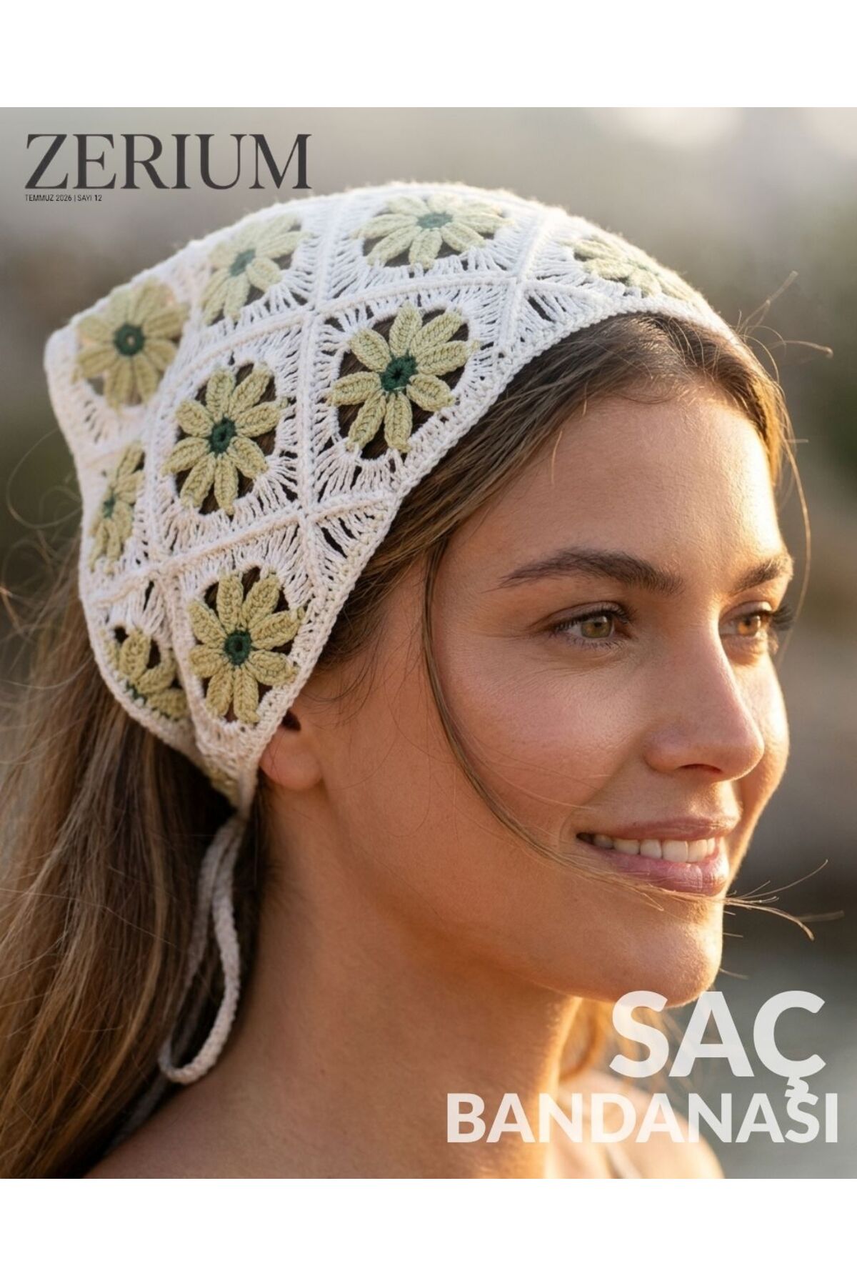 Women's Knitwear Hair Band Bohemian Summer and Beach Fashion Green Flower Motif