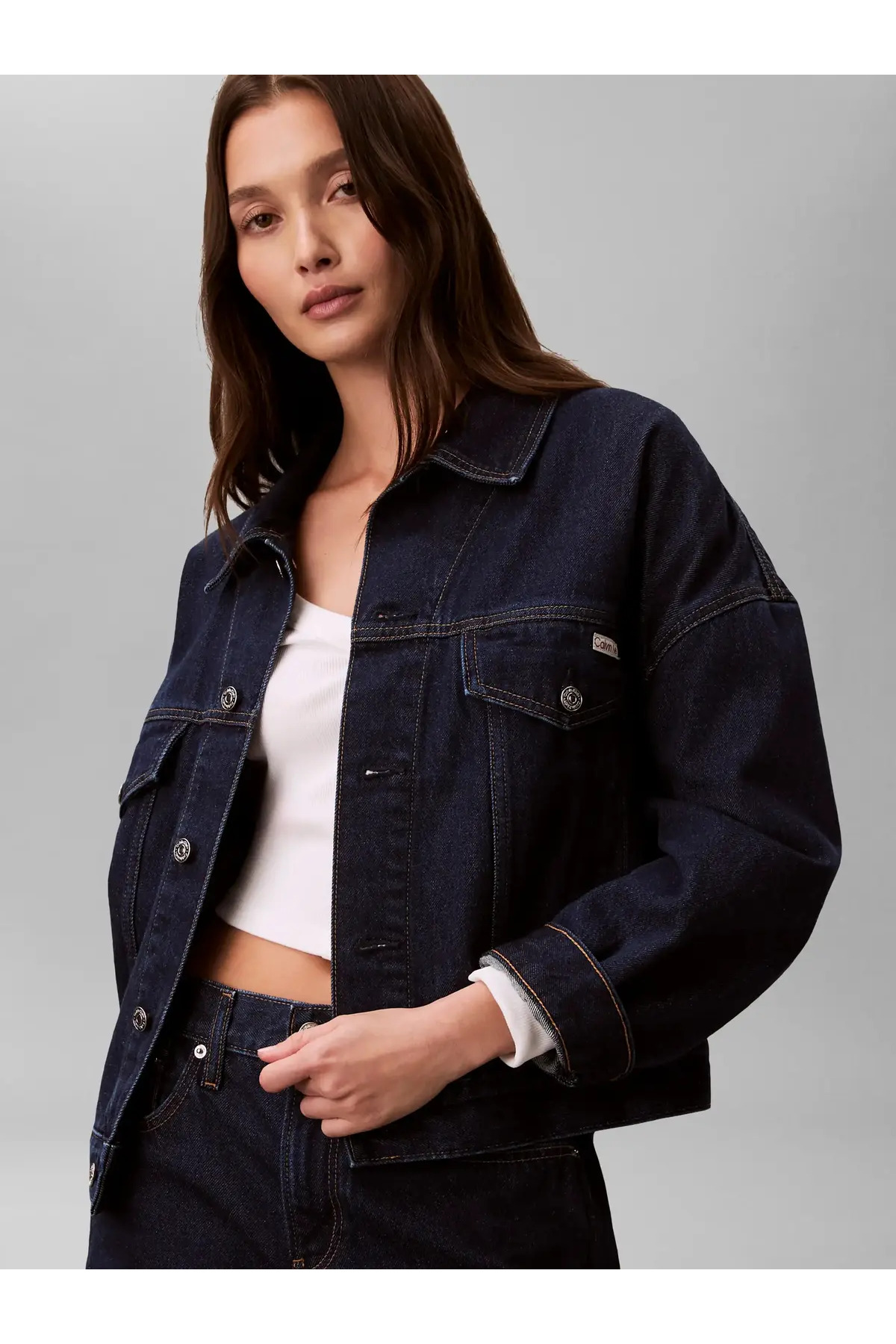 Calvin Klein RELAXED TRUCKER TRUE, GWI, XXS Kadın Lacivert Kot Ceket görsel 3