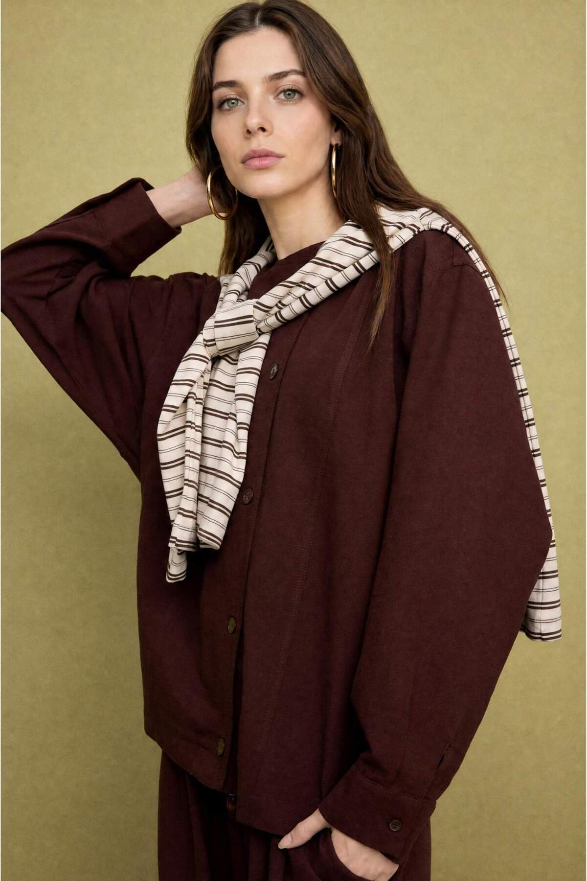 Defacto Regular Fit Linen Blend Brown Jacket H8952Ax26Au - Trendyol
