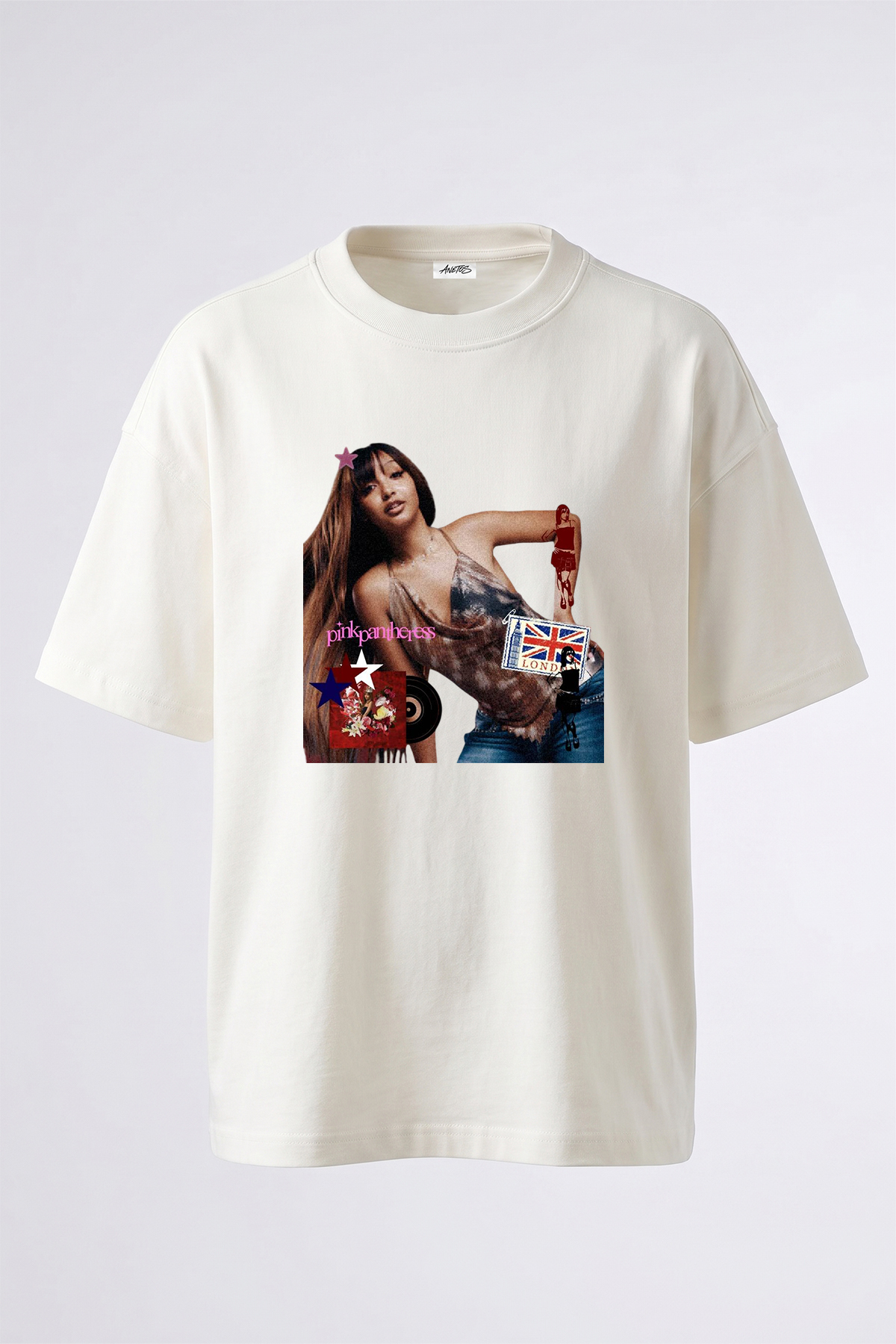 Anetos Pinkpantheress Design Printed Oversize White T-Shirt