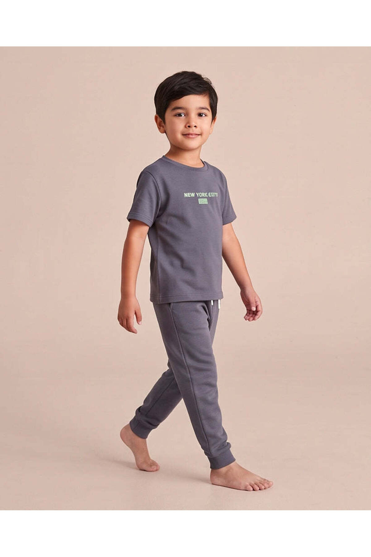 REDTAG Boys Navy NY Print T-Shirt And Long Pants PJ Set