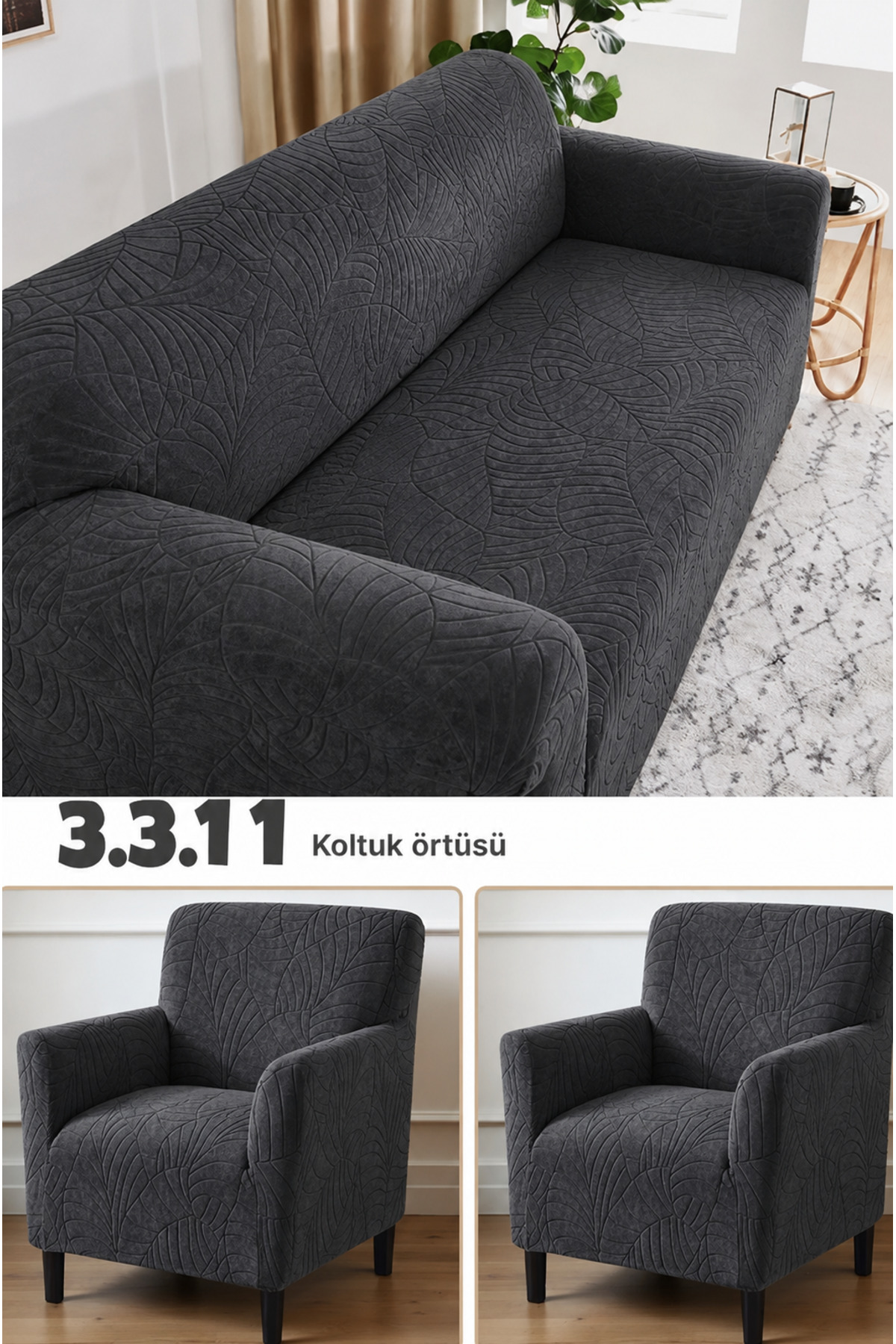 Jacquard 3 3 1 1 leaf anthracite Fitted Sofa Cover Fitted Seat Cover sofa cover Set