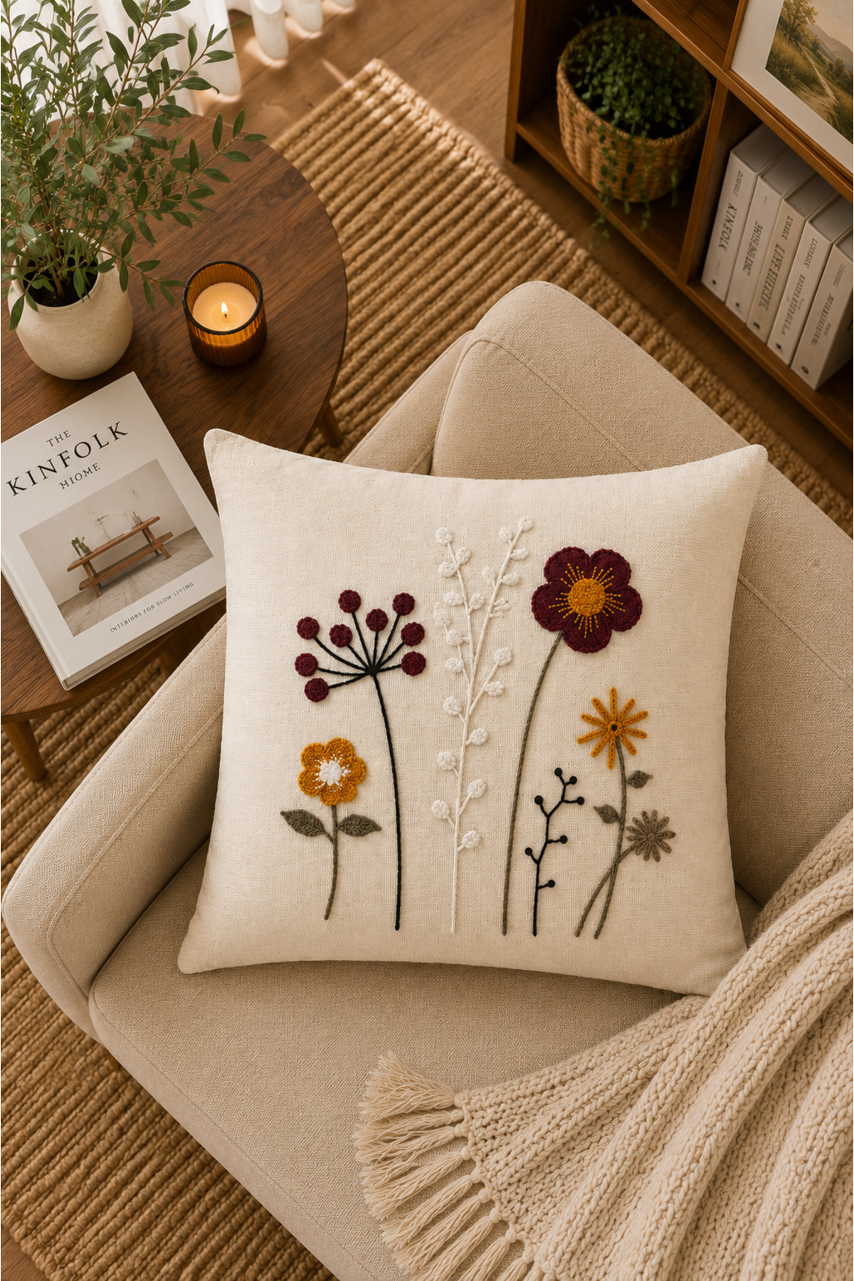 Dekoratif Punch Kırlent Kılıfı Keten Kumaş Gizli Fermuarlı 43x43
