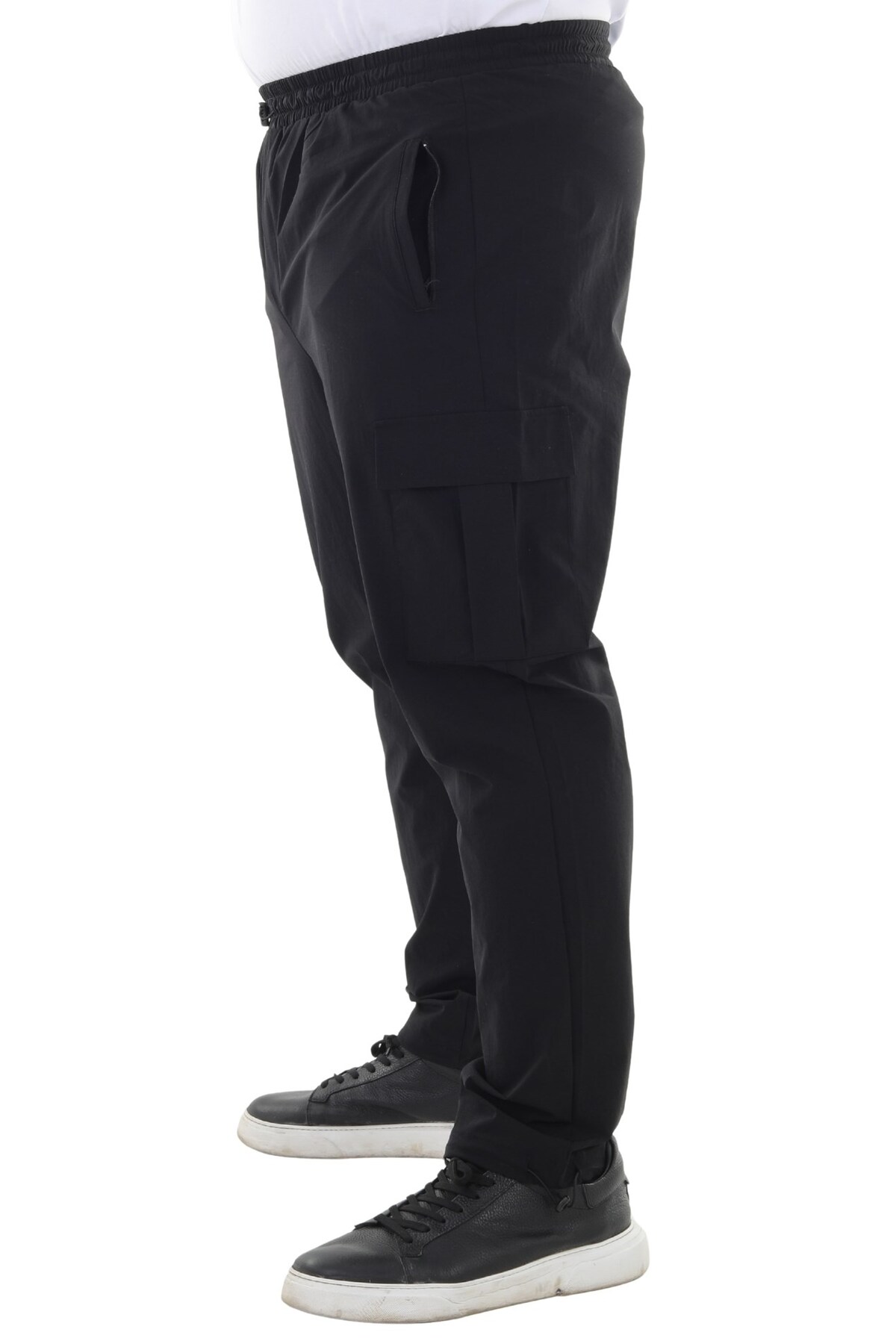 marufshop Erkek Büyük Beden Kargo Cepli Likralı Paraşüt Kumaş Pantolon/Eşofman Alt Siyah görsel 2