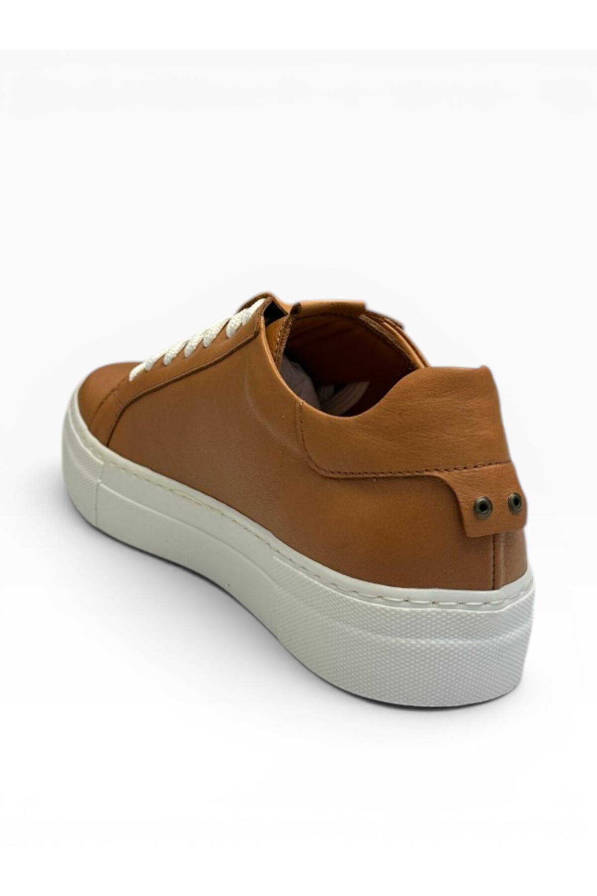 West To West Westtowest Kadın Taba Hakiki Deri Sneaker - Beyaz Kalın Tabanlı Bağcıklı Şık Günlük Spor Ayakkabı görsel 4