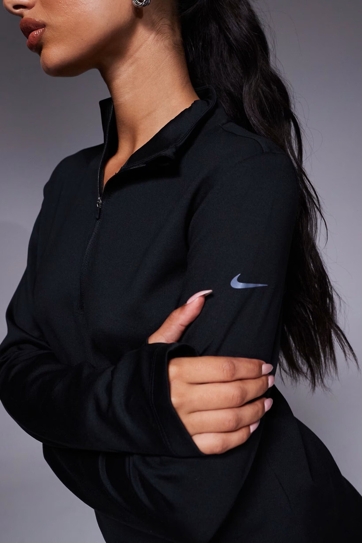 Nike One Training Dri Fit Half Zip Midlayer Long Sleeve Top Kadın 1/2 Fermuar Ligralı Kalın Sweatshi görsel 3