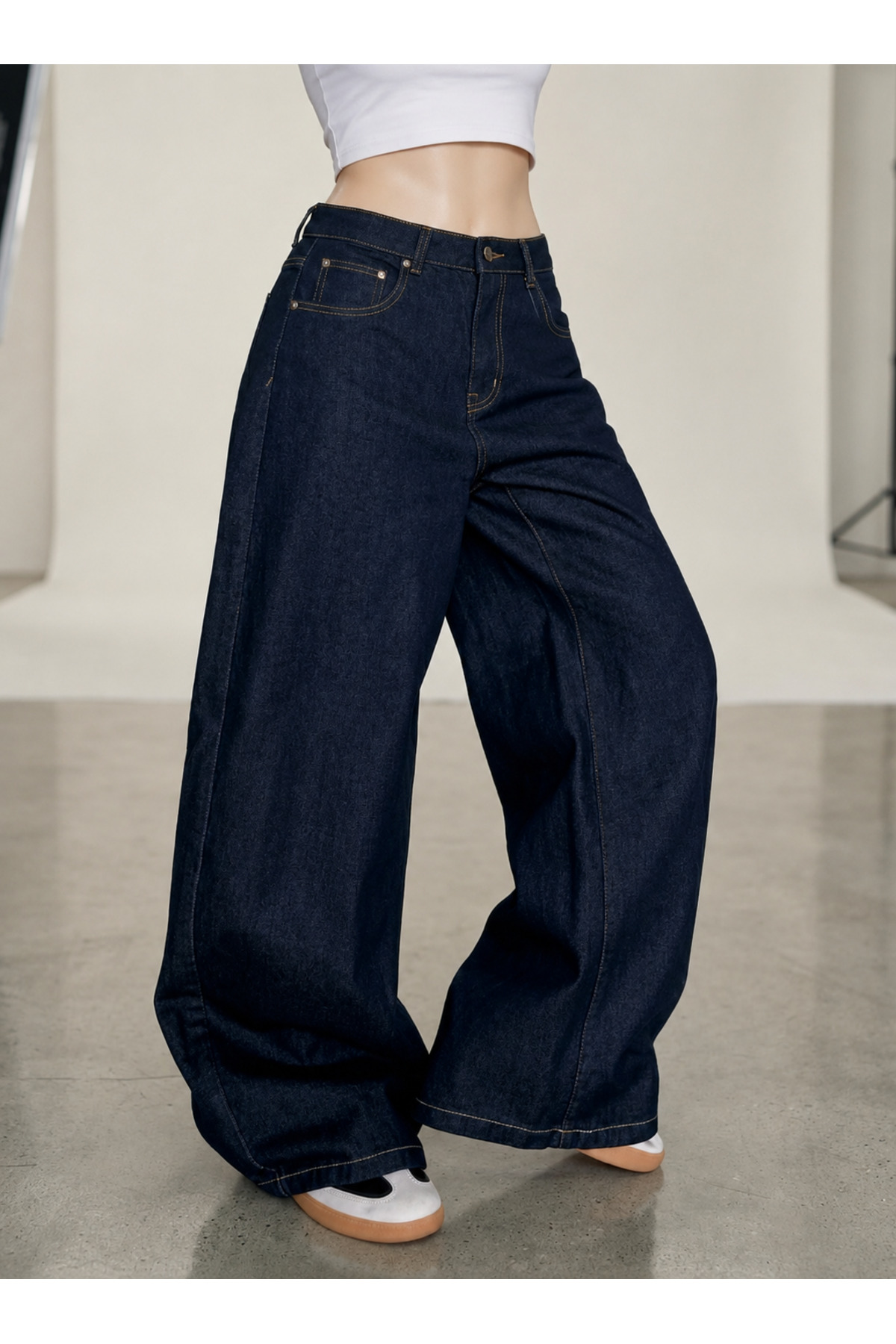 BALİNA Koyu lacivert Wide Leg Geniş Paça Baggy Denim Jean Pantolon-SOLO