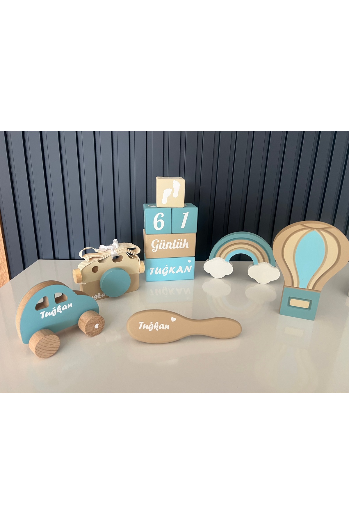 Krem mavi objeli set