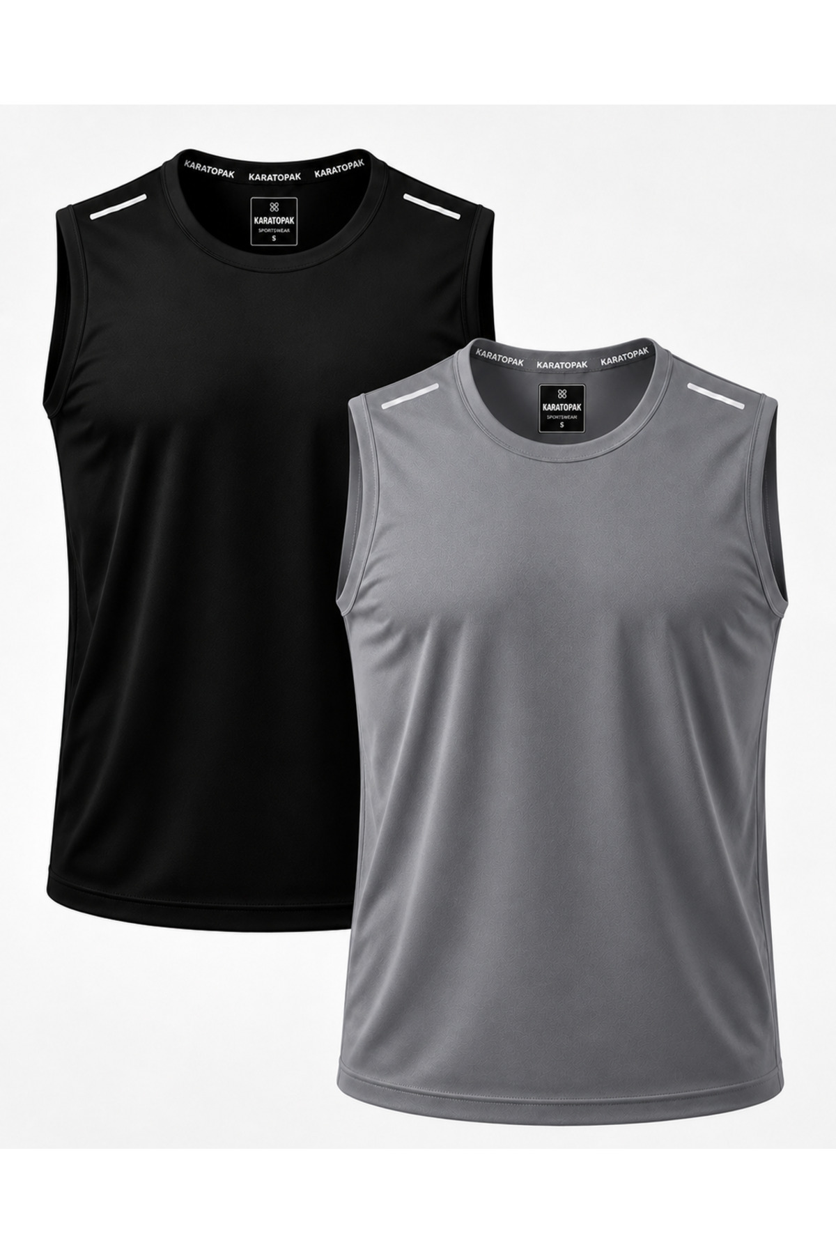Karatopak 2'li Hızlı Kuruma Nefes Alabilen Atletik Teknik Sporcu Sıfır Kol T-shirt