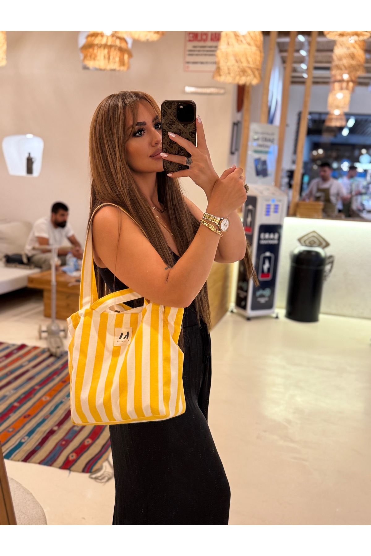 KaiAtelier Lemonade Astarlı Çift Kulplu Shopper Çanta / Plaj Çantası görsel 2