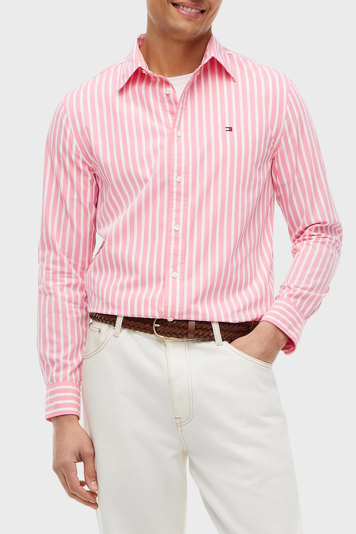 پیراهن مردانه آستین بلند نخی راه راه معمولی MW0MW43315 0D1 تامی هیلفیگر پیراهن Tommy Hilfiger