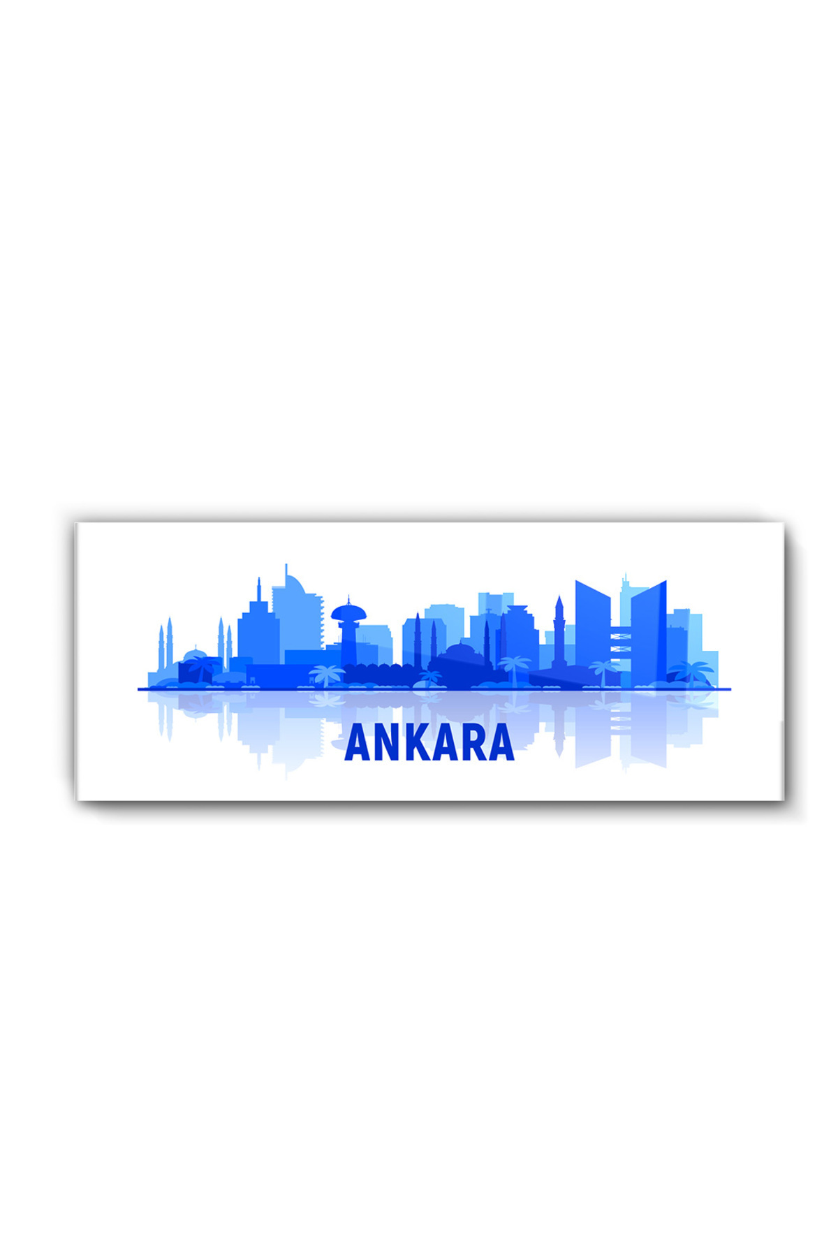 Cam Tablo Ankara Şehir Silüeti – Mavi Modern Şehir Temalı Ev Dekorasyonu, Ofis Dekorasyonu