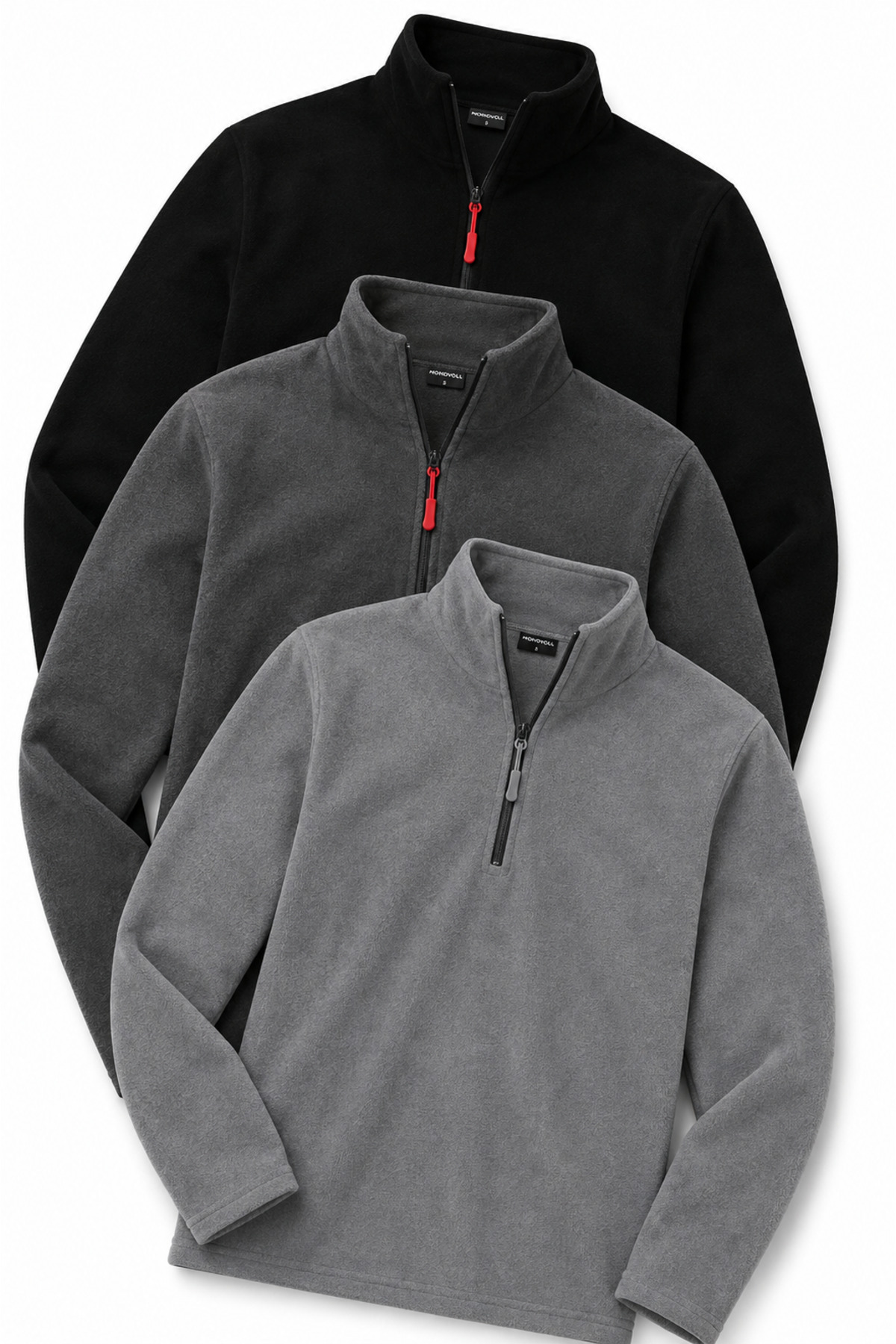 MOONBULL Erkek 3'lü Tüylenme Yapmaz Fit Bato Yaka Soğuk Geçirmez Polar Sweatshirt
